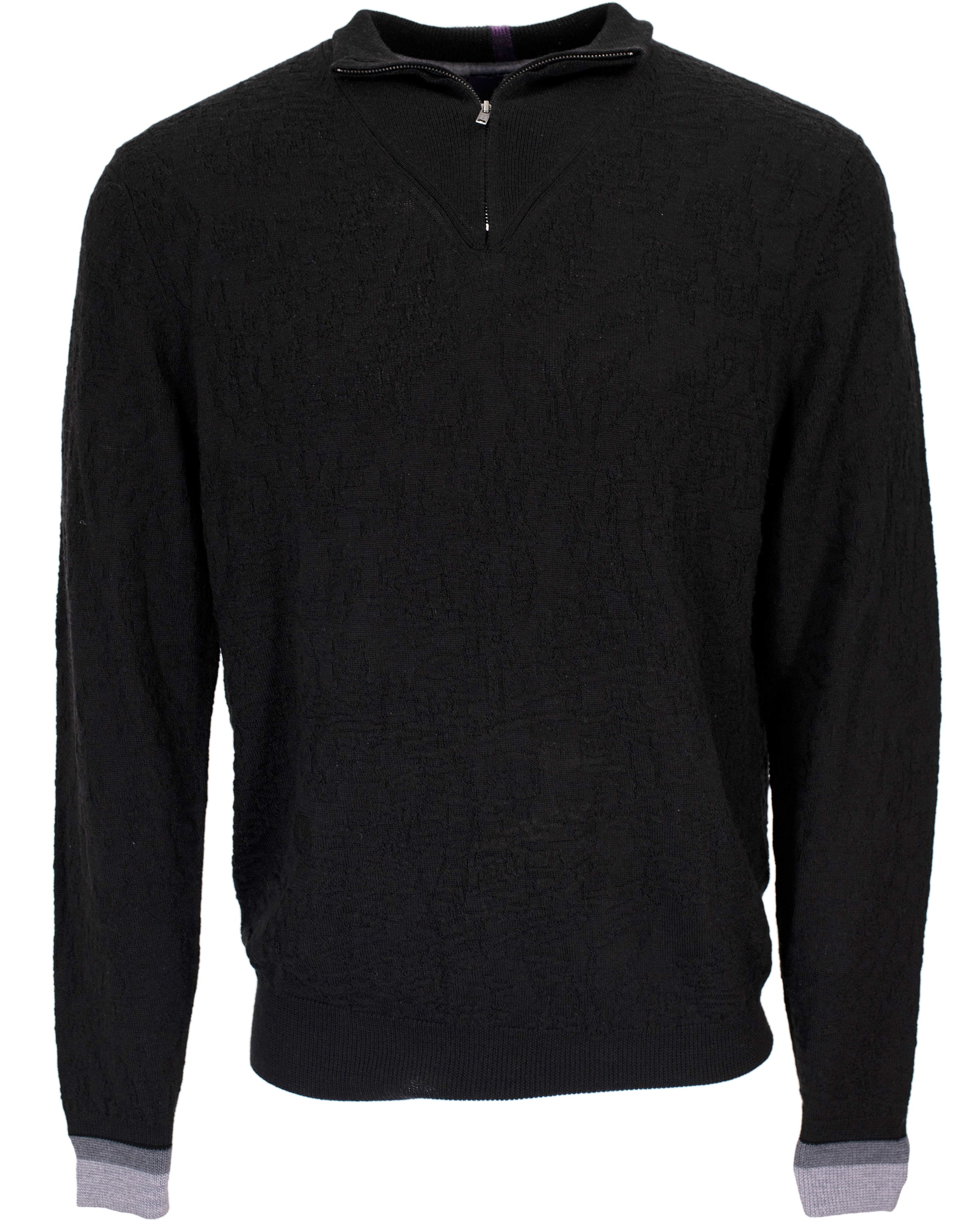 Lords Of Harlech Men's Quinn Quarter-zip Merino Sweater In Black In Black