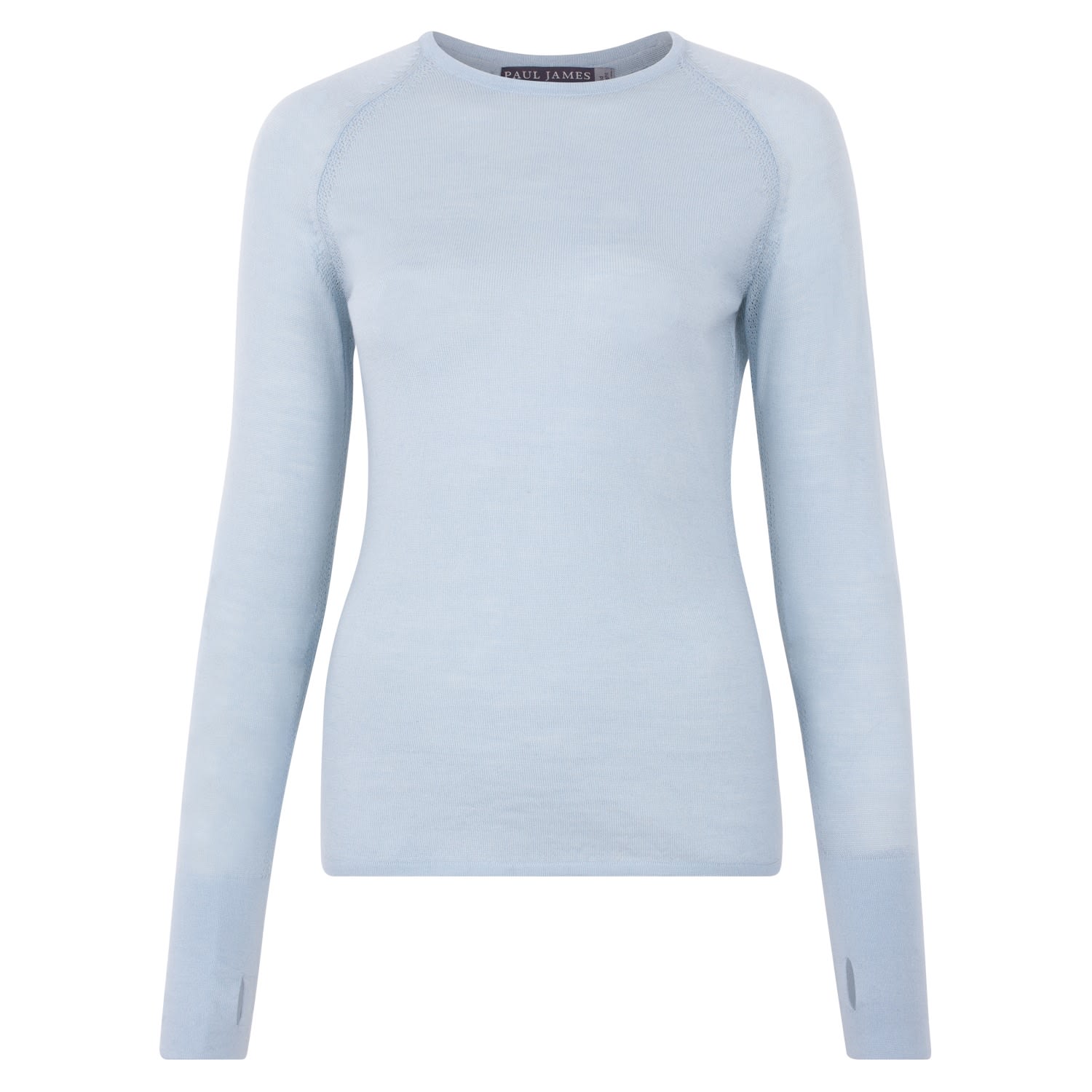 Paul James Knitwear Blue Womens Midweight Merino Activewear Training Eos Top - Duck Egg In Blue