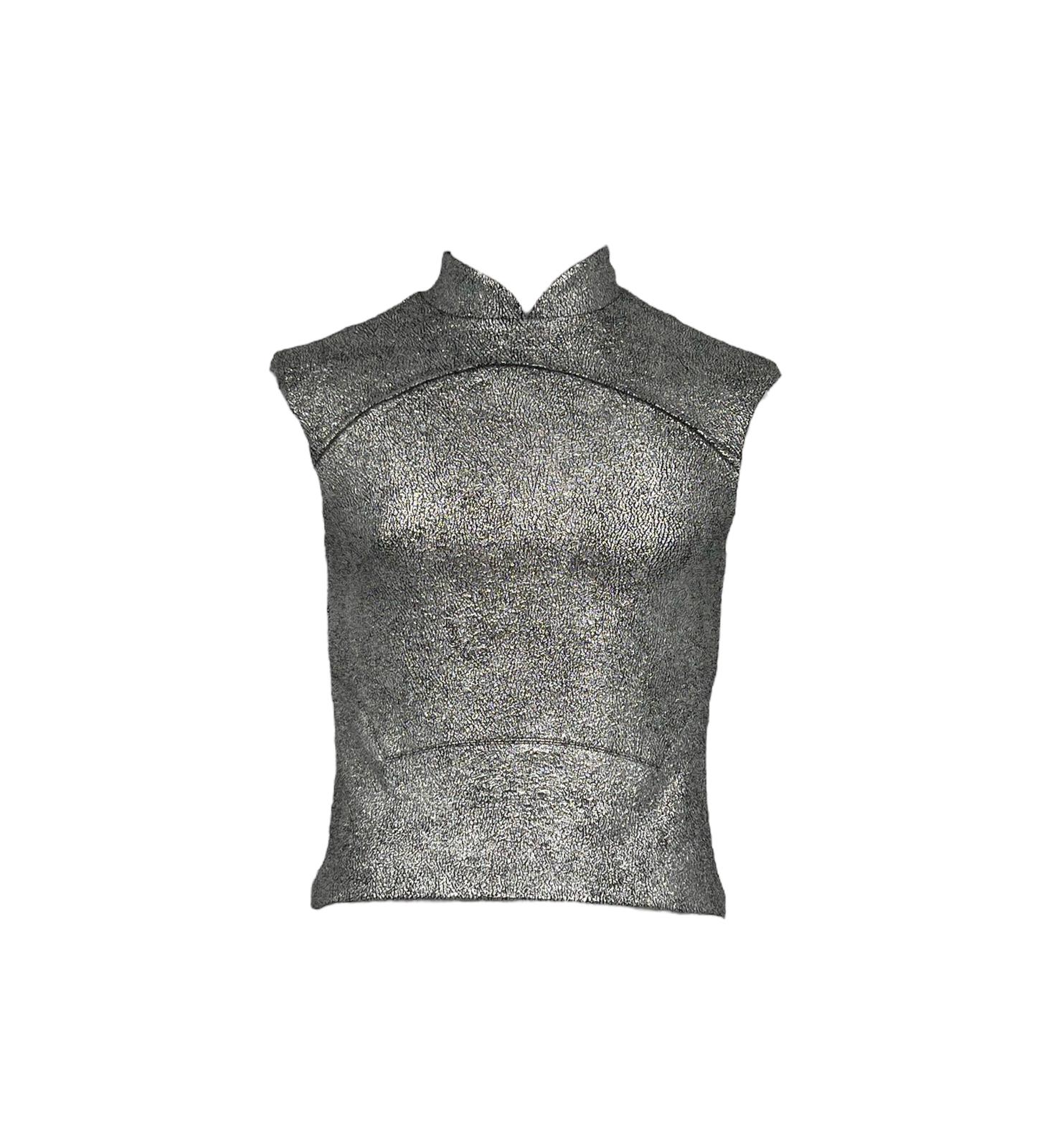 Women’s Metallic Top With Mandarin Collar - Silver Medium Monzlapur New York