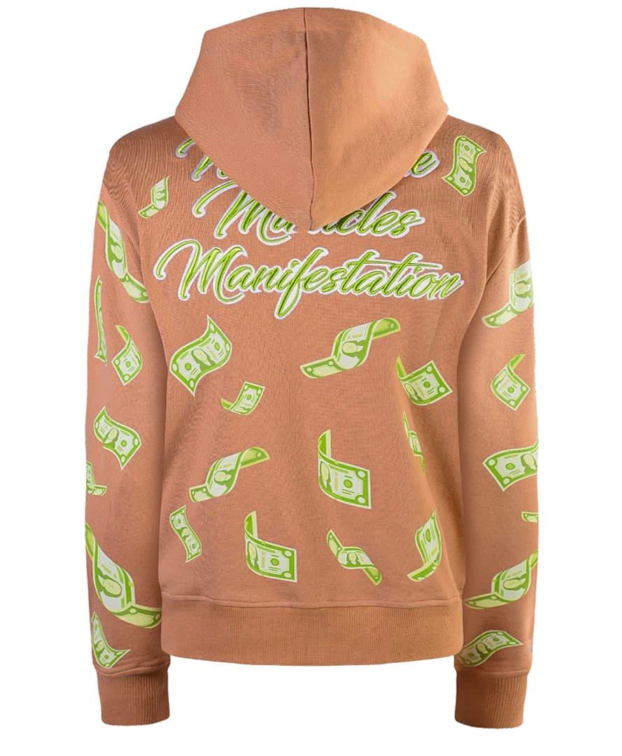 Manifestation Embroidered Hoodie With Rhinestone Design Brown