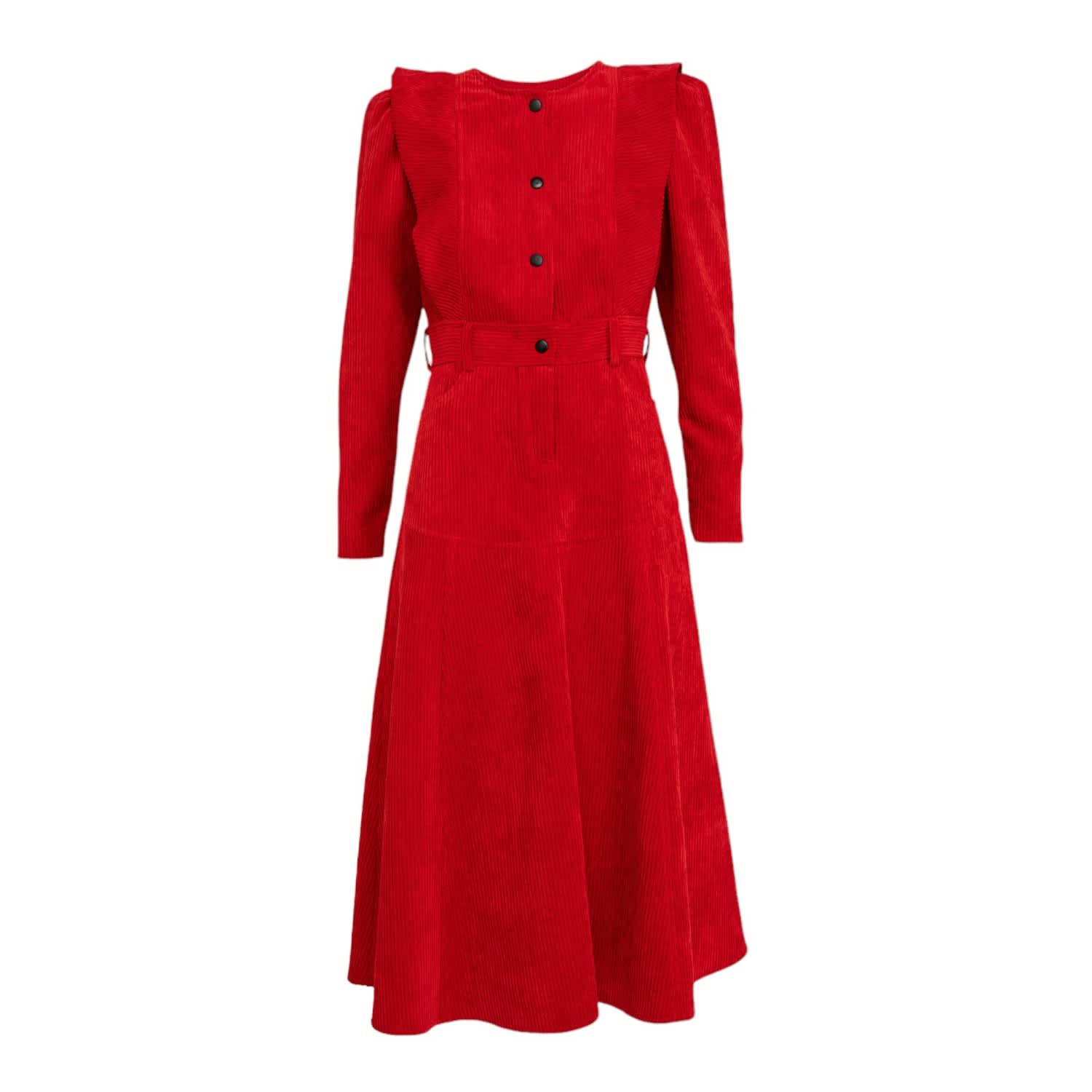 Red Corduroy Midi Dress Dolores Promesas Wolf Badger