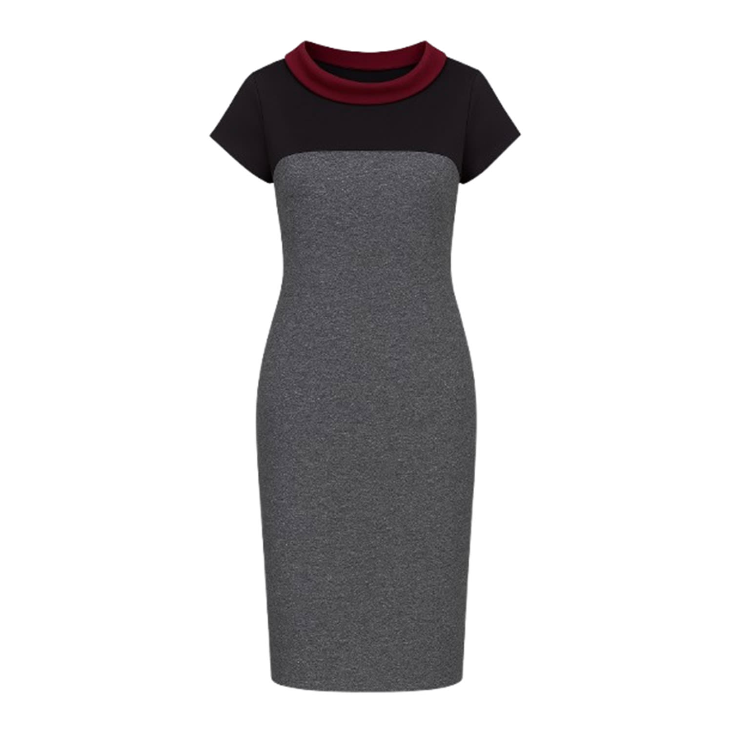 Conquista Women's Grey Straight Short Sleeve Dress With Stand Up Collar In Gray