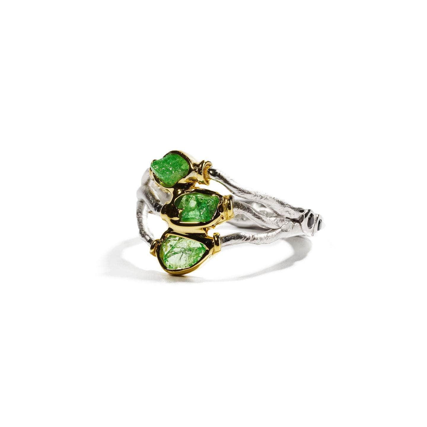 German Kabirski Women's Silver / Green / Black Vogg Tsavorite And Black Spinel Ring