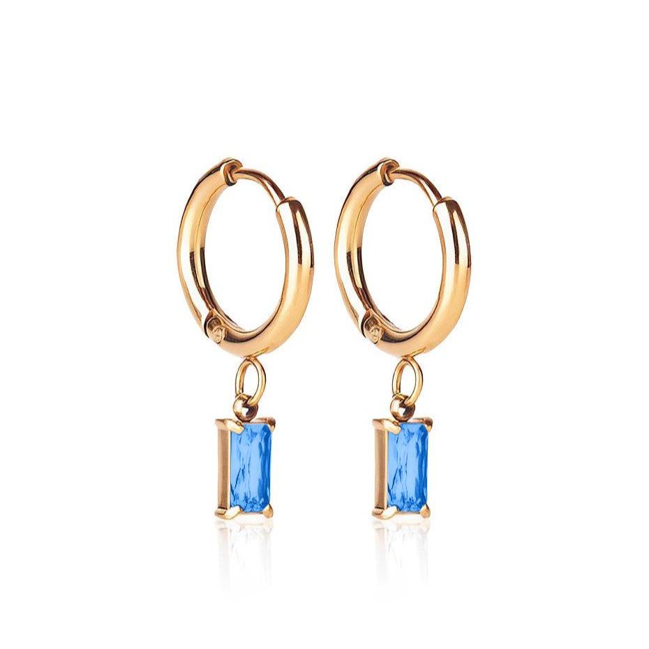 Ever Jewellery Women's Gold / Blue Luxe Gold Drop Sapphire Huggie Earrings In Multi
