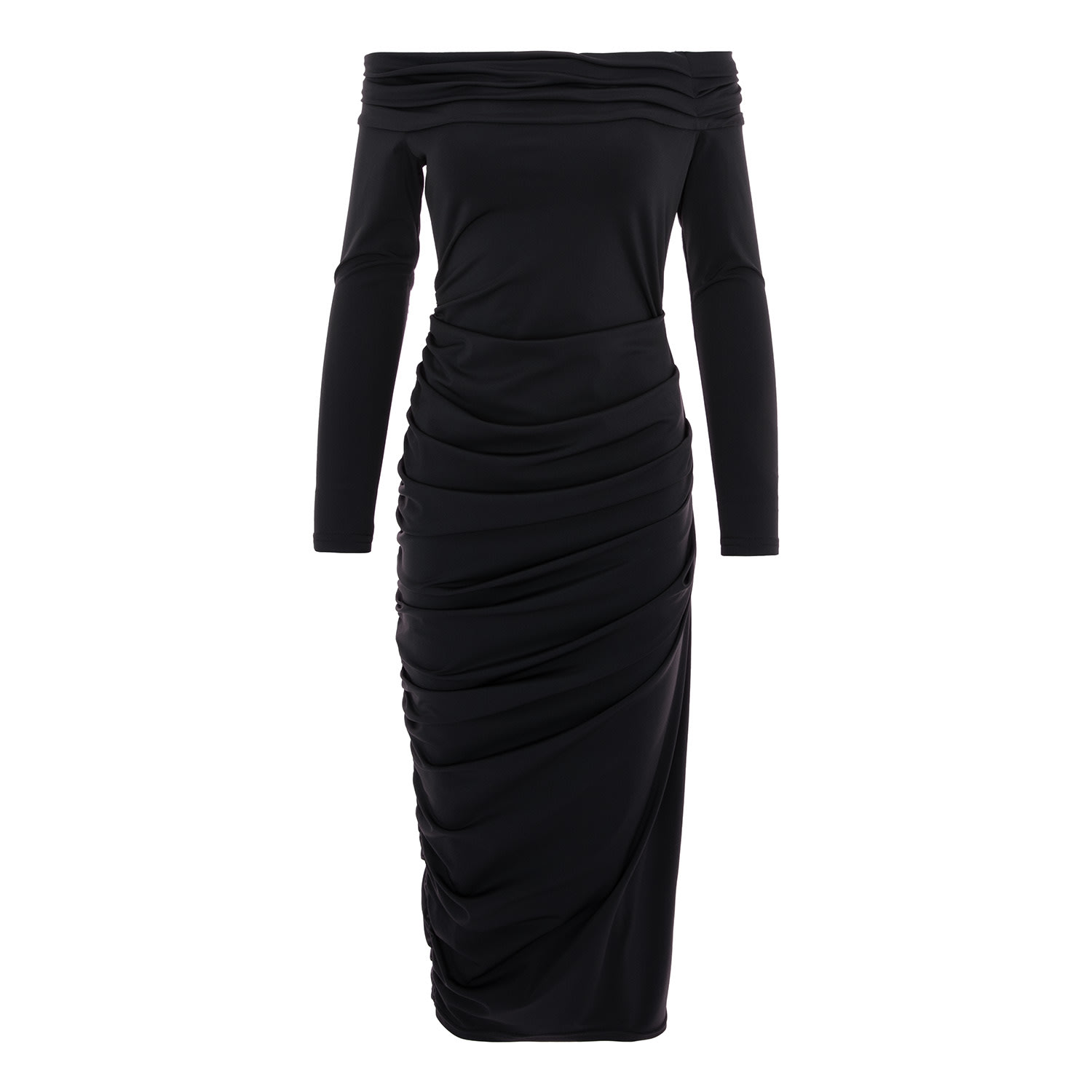 Concept A Trois Women's Black Midi Bodycon Elastic Dress With Bare Shoulders In Black