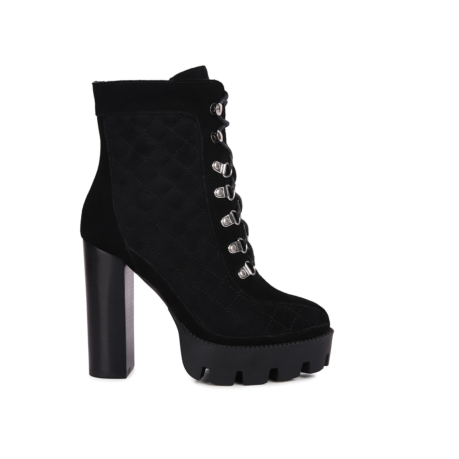 Rag & Co Yoko Black Fine Suede Quilted Ankle Boots In Black