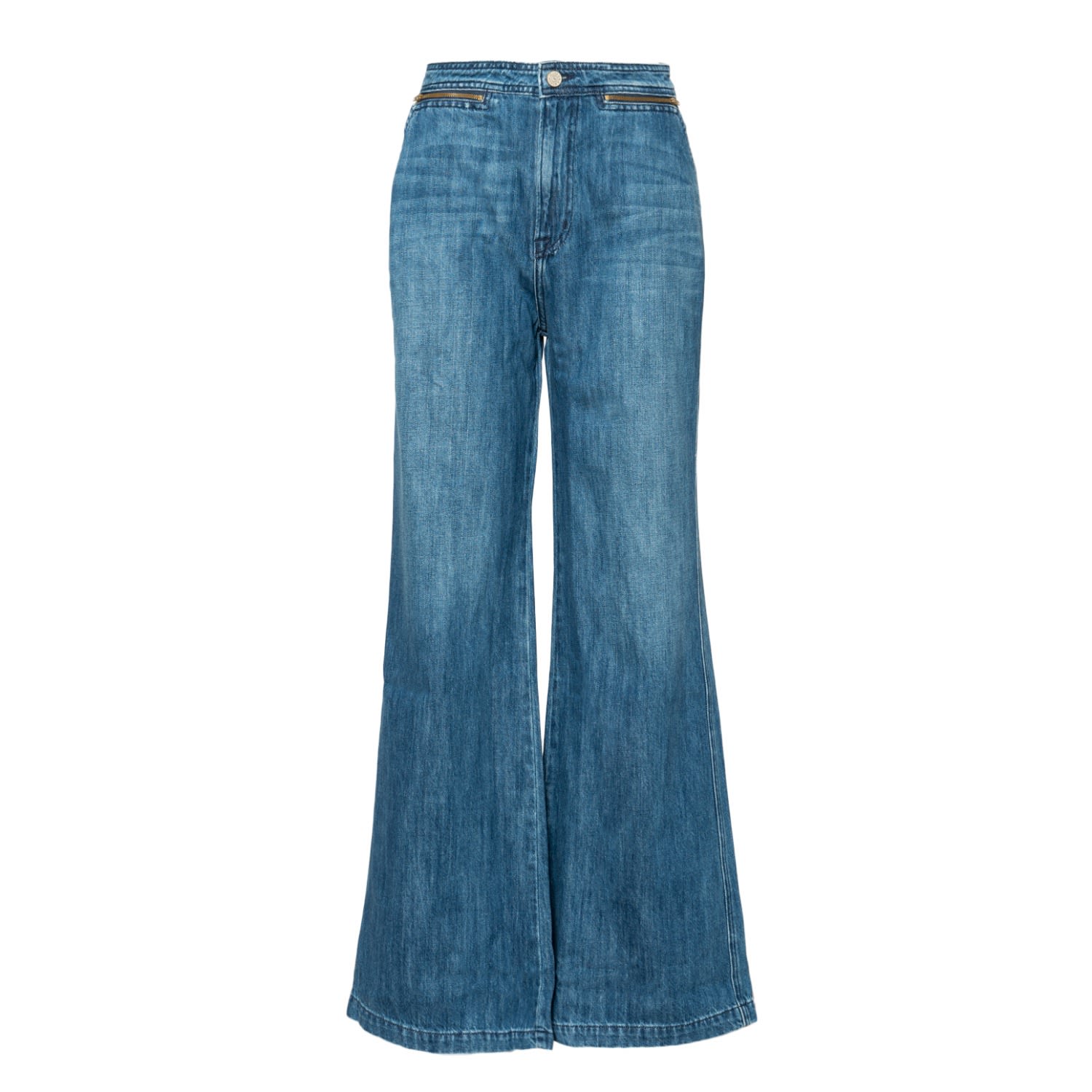 Noend Denim Blue Colette Zip Wide Leg In Bend