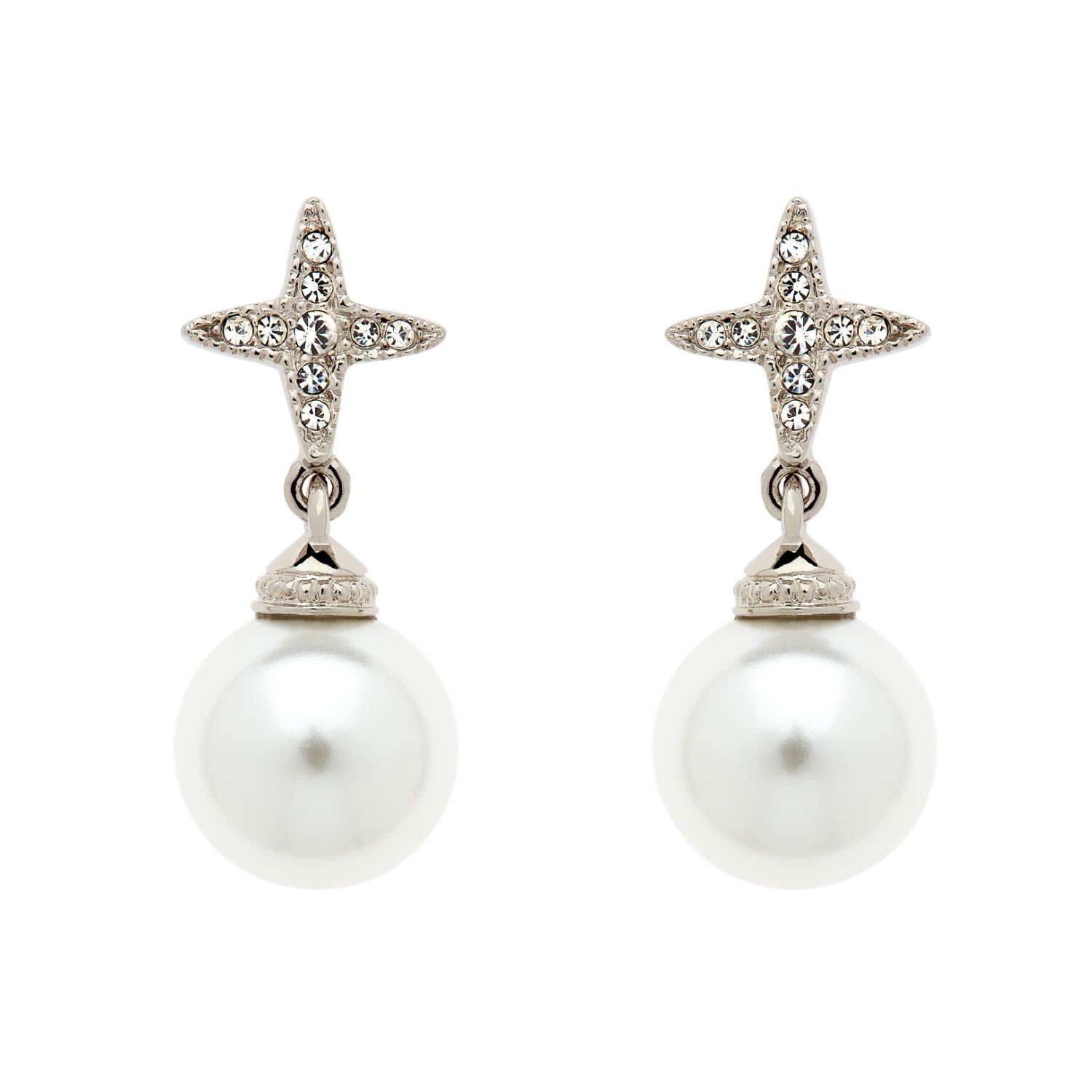 Women’s Silver / White Platinum Crystal Star & Pearl Drop Earrings Emma Holland Jewellery