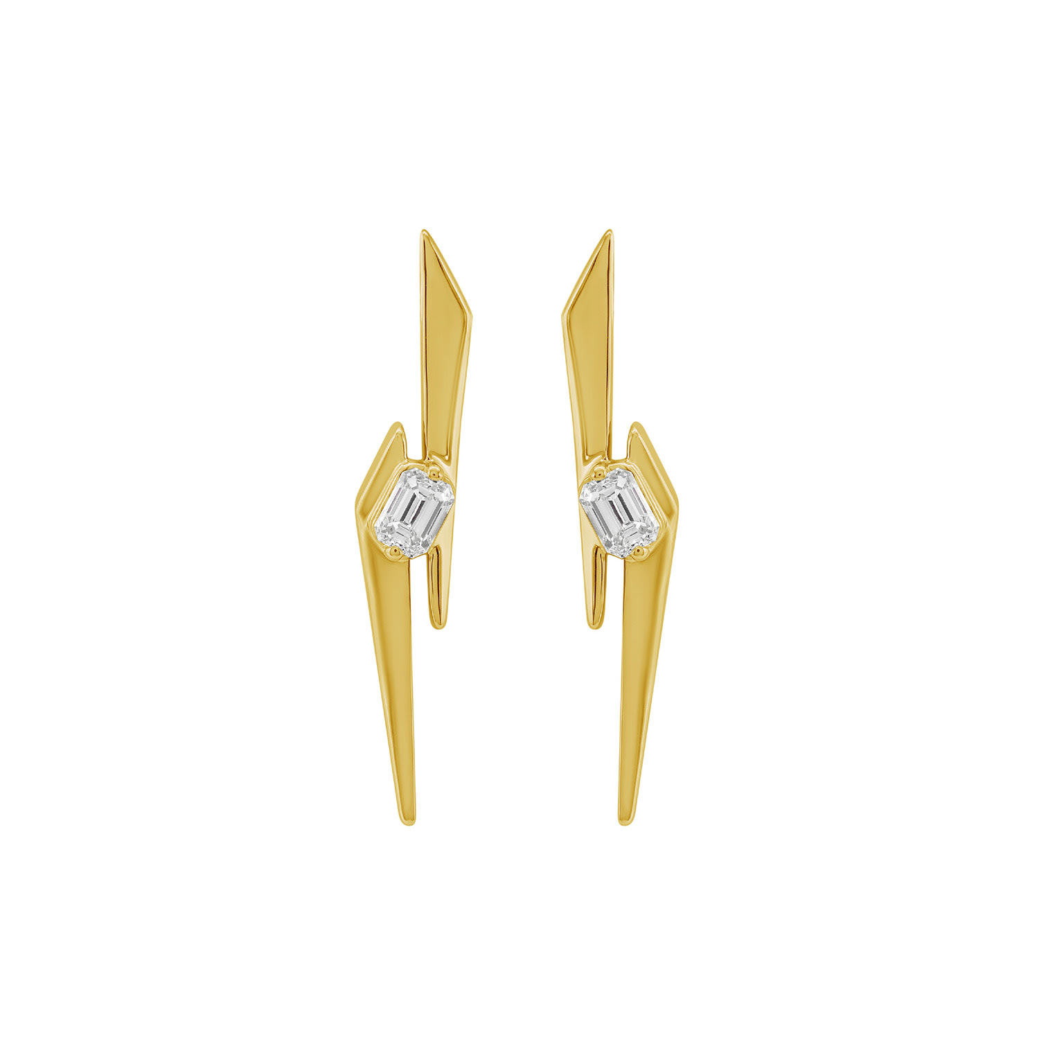Artisan Women's Gold / White Emerald Cut Diamond Lightning Bolt Stud Earrings In Yellow Gold