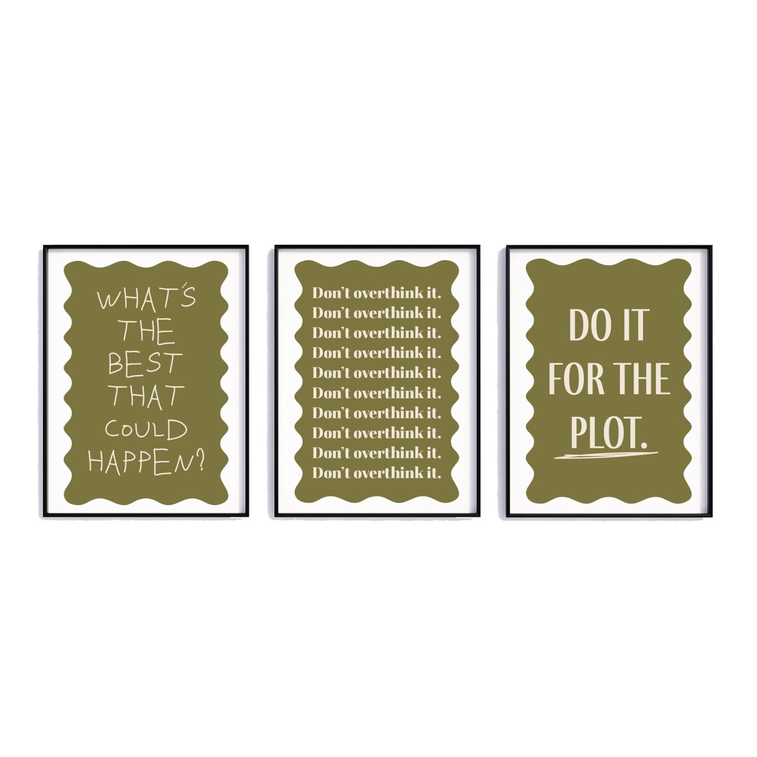 Fanclub Green Set Of 3 Motivational Quote Sayings Art Print Gift Set A2