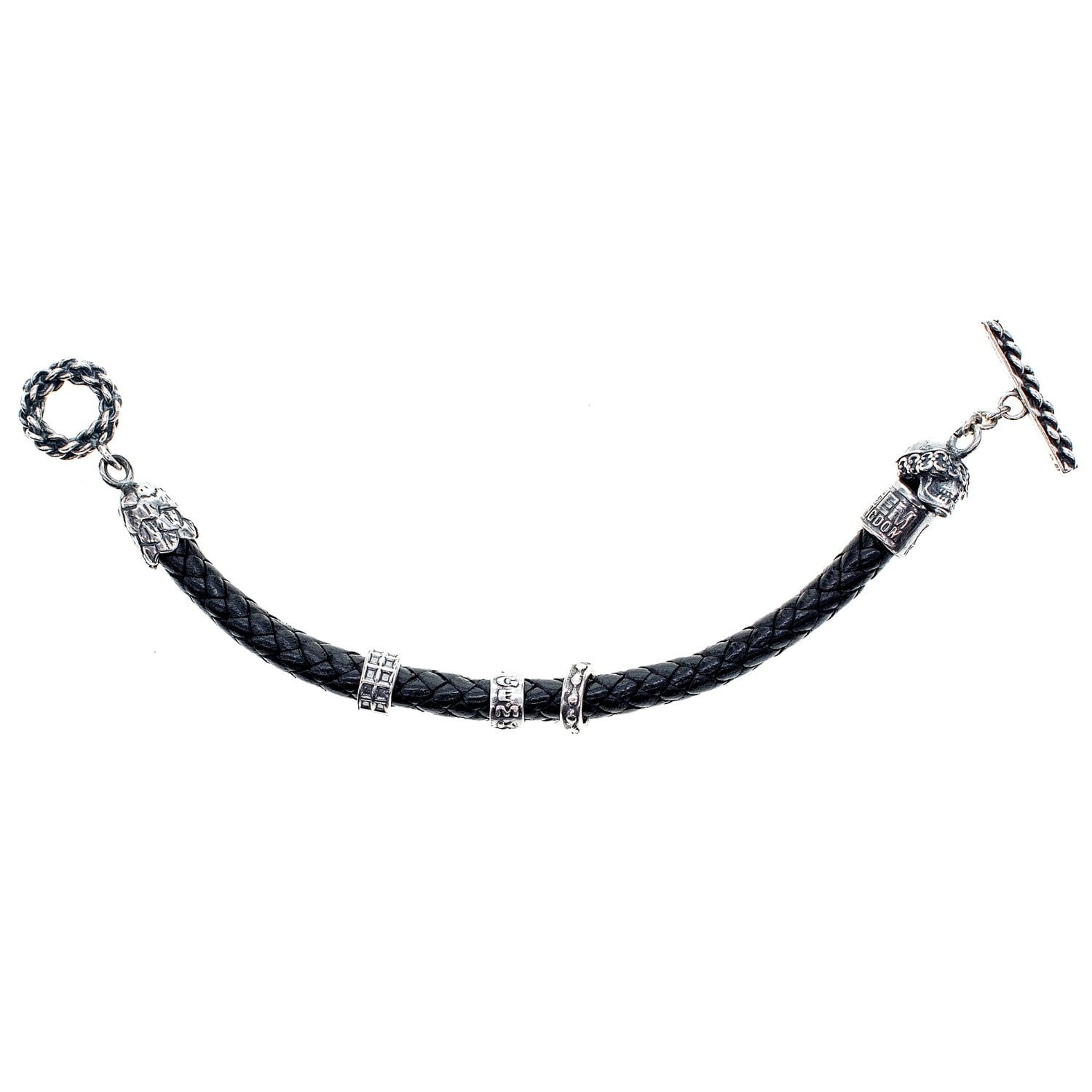 Gem Kingdom Men's Black / Silver Rebel Rebel - Leather Bracelet
