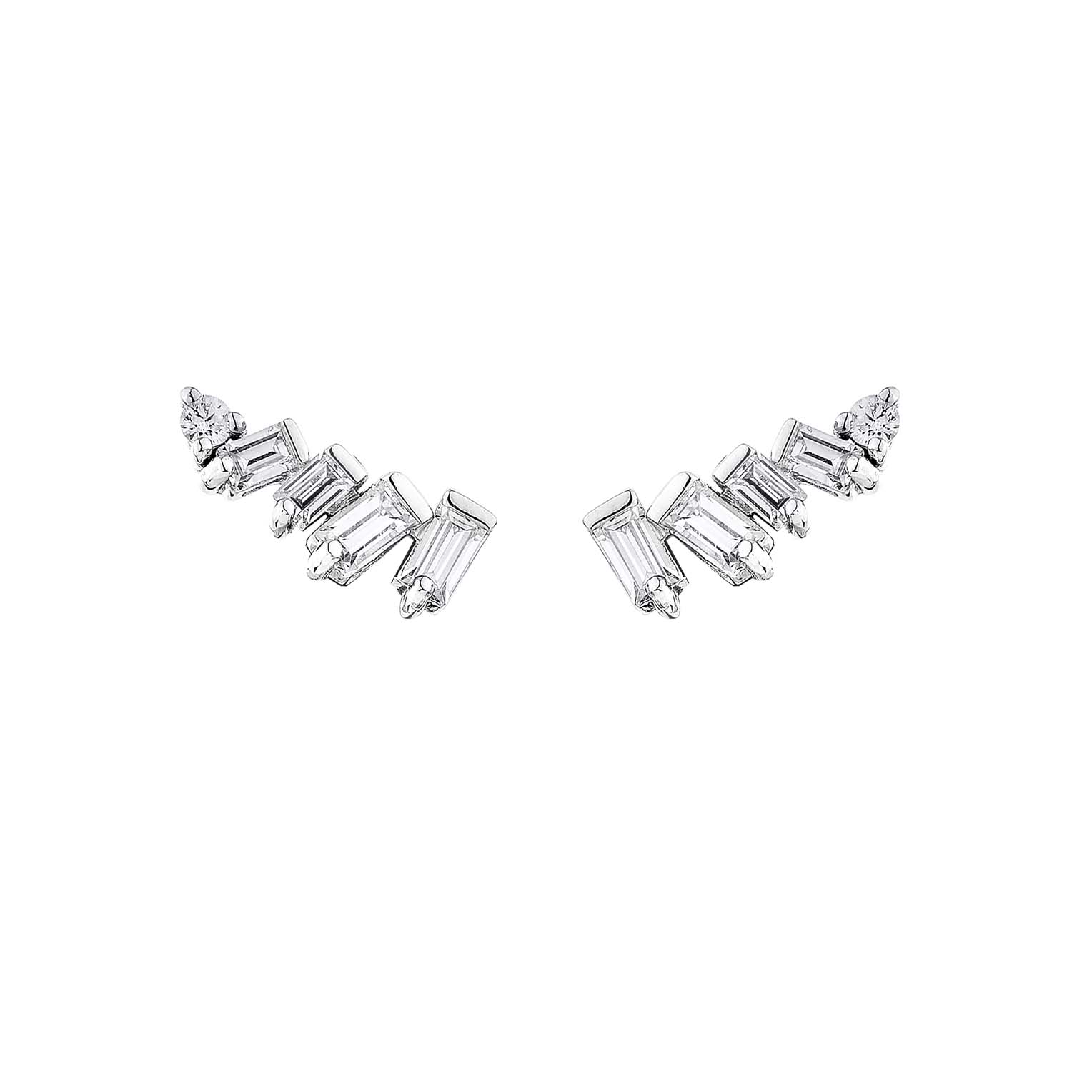 Sally Skoufis Women's Silver / White Baguette Ear Climber With Man Made Cz Diamond Stimulant In Sterling Silver In Multi
