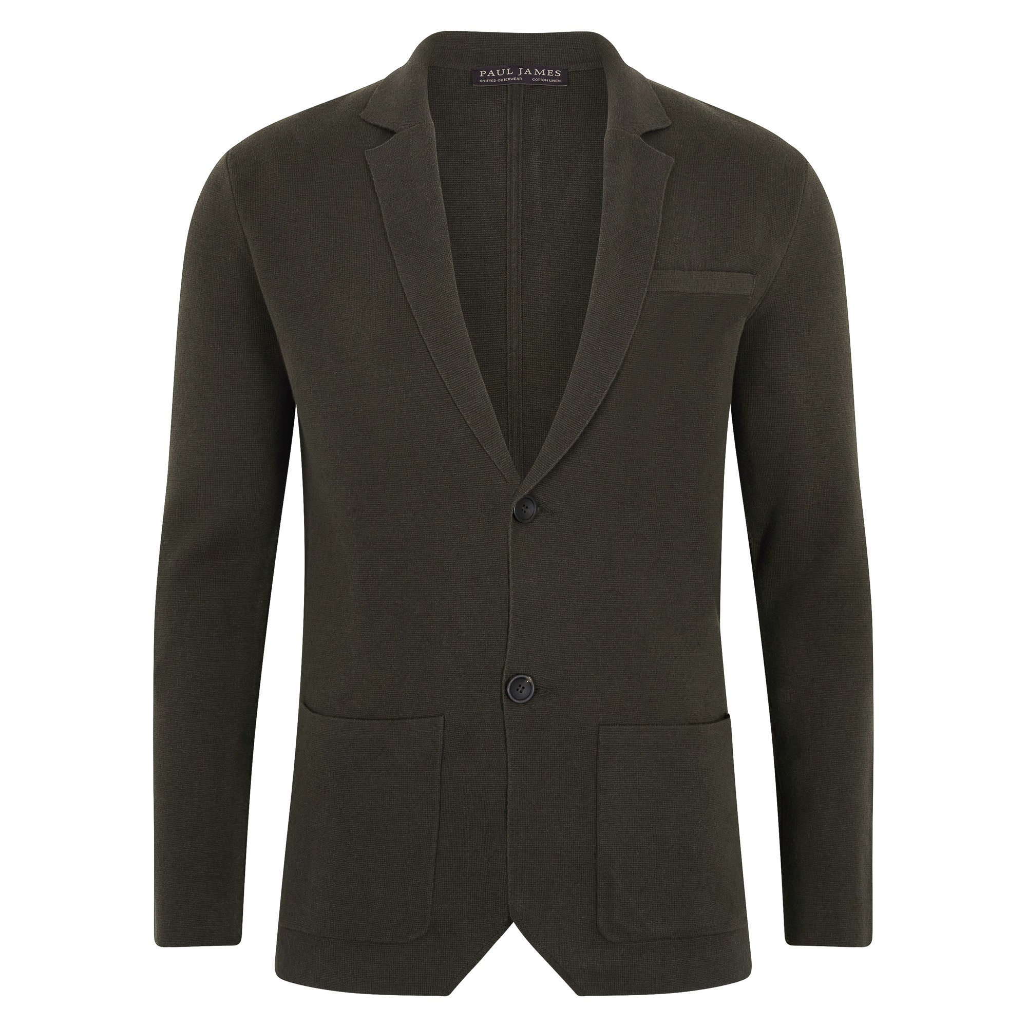 Paul James Knitwear Green Mens Lightweight Organic Cotton Linen Luca Knitted Blazer - Olive In Green