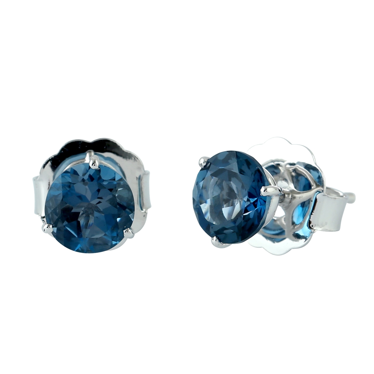 Women’s Blue / White 18K Solid White Gold With London Blue Topaz Gemstone Handmade Stud Earrings Artisan