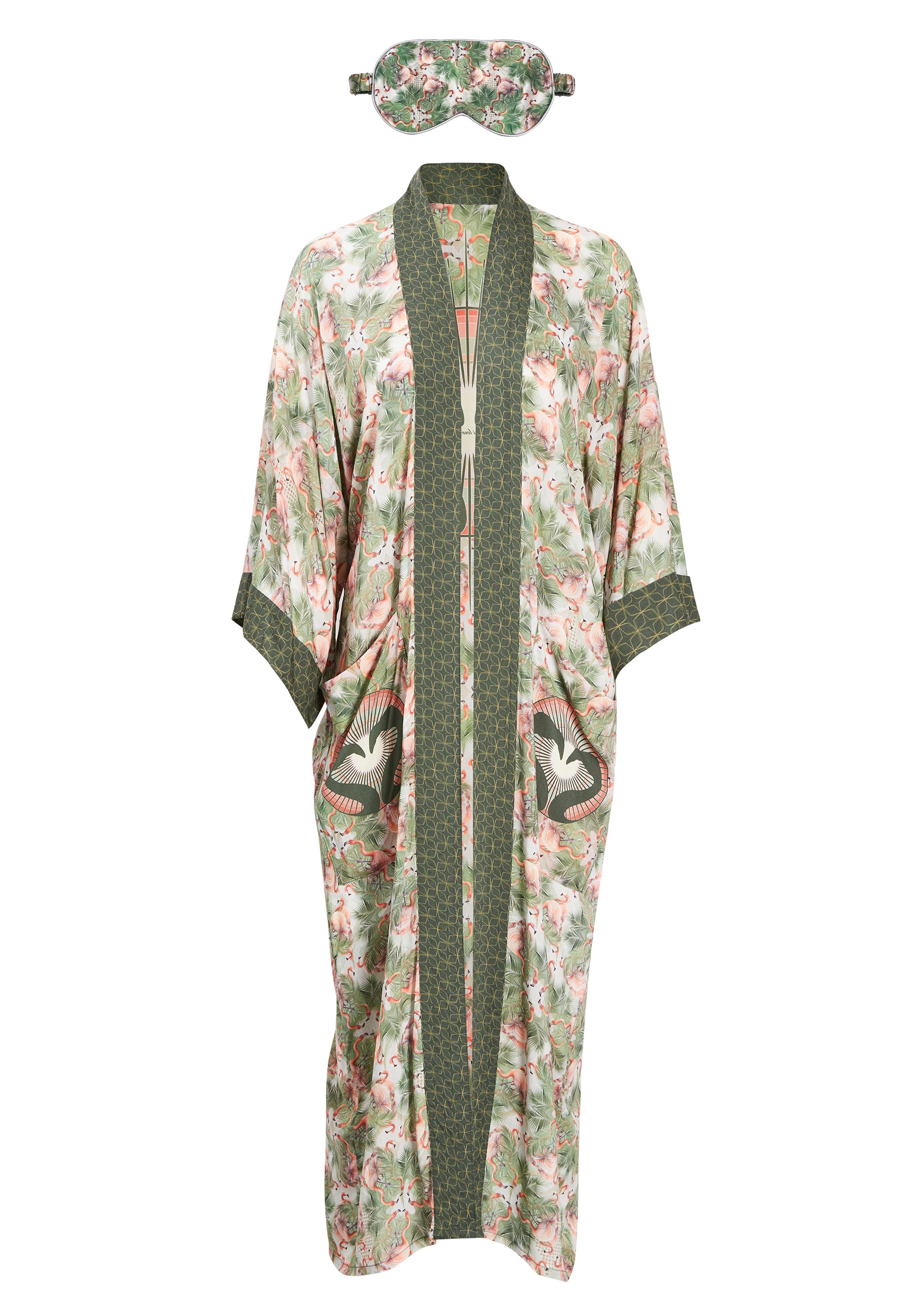 Women’s Green / Pink / Purple Palm Springs Kimono Robe & Sleep Mask Set One Size Henelle