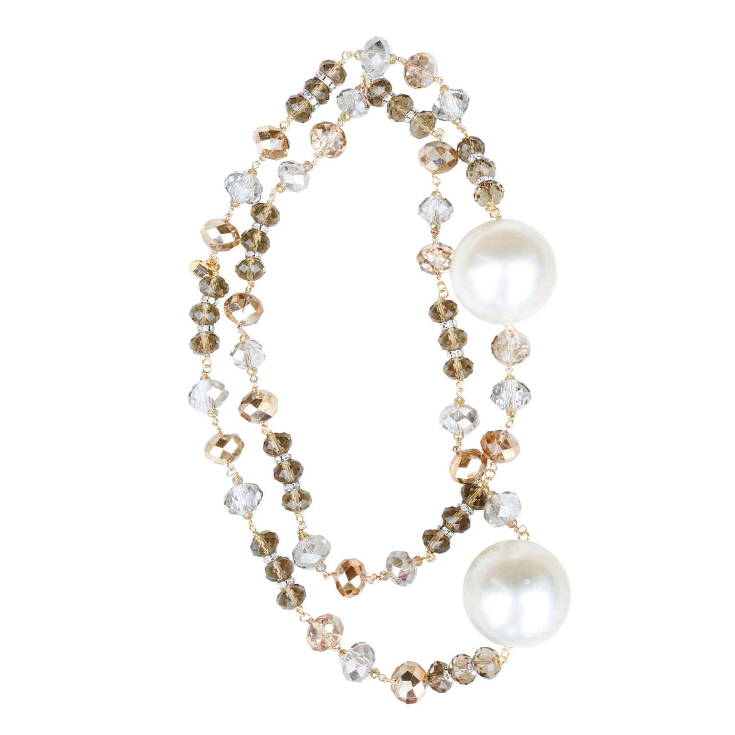 Taylor Reese Women's Neutrals / Gold / White Crystal + Pearl Long Strand Necklace In Multi