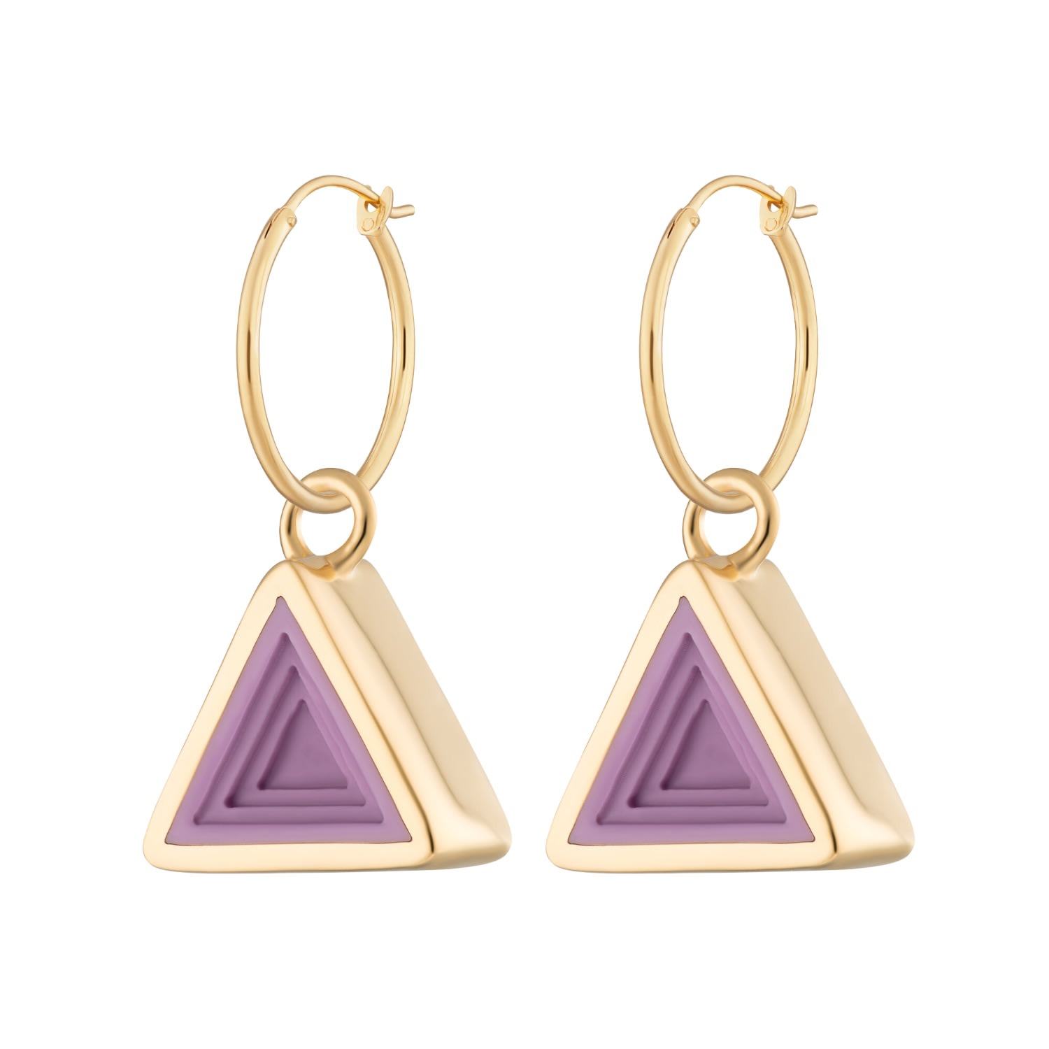 Women’s Gold / Pink / Purple Gold Plated Geometric Purple Triangle Charm Hoop Earrings Lily Charmed