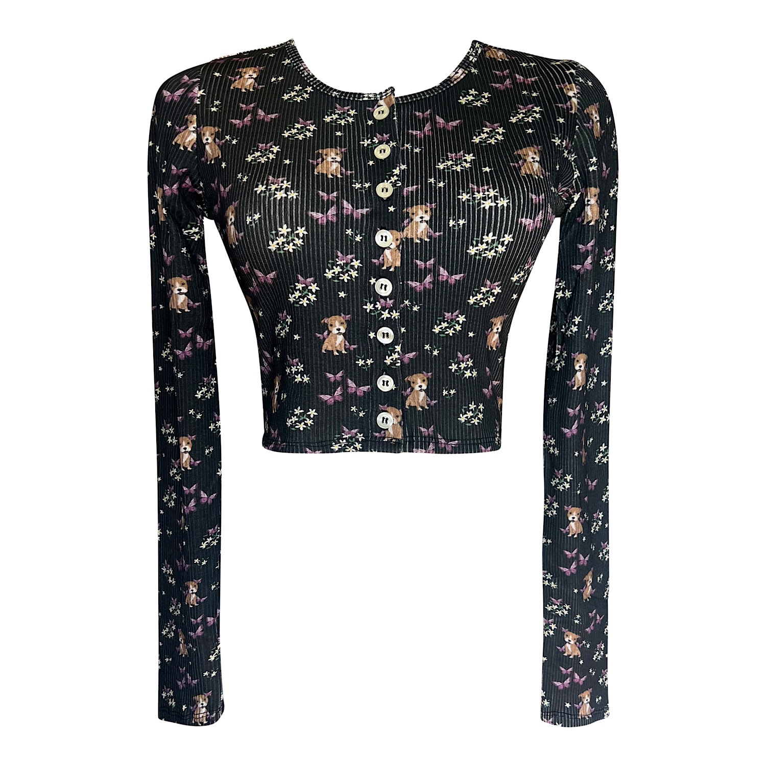 Cloud Haven Women's  Sweet Pittie Print Cardigan In Classic Black In Black