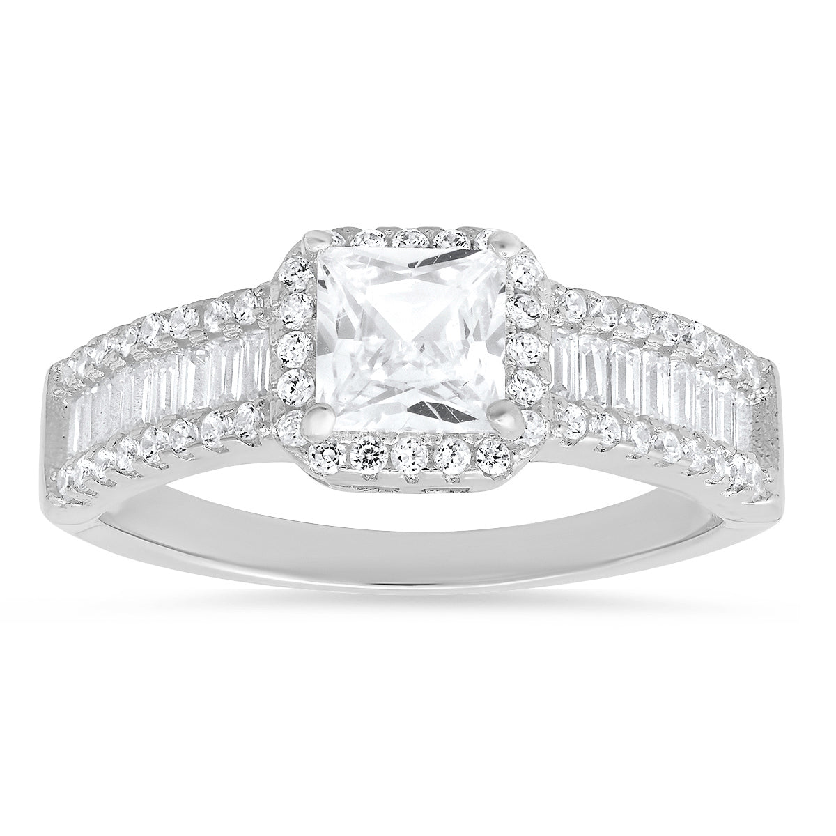 Kylie Harper Women's Princess & Baguette-cut Diamond Cz Halo Ring In Sterling Silver