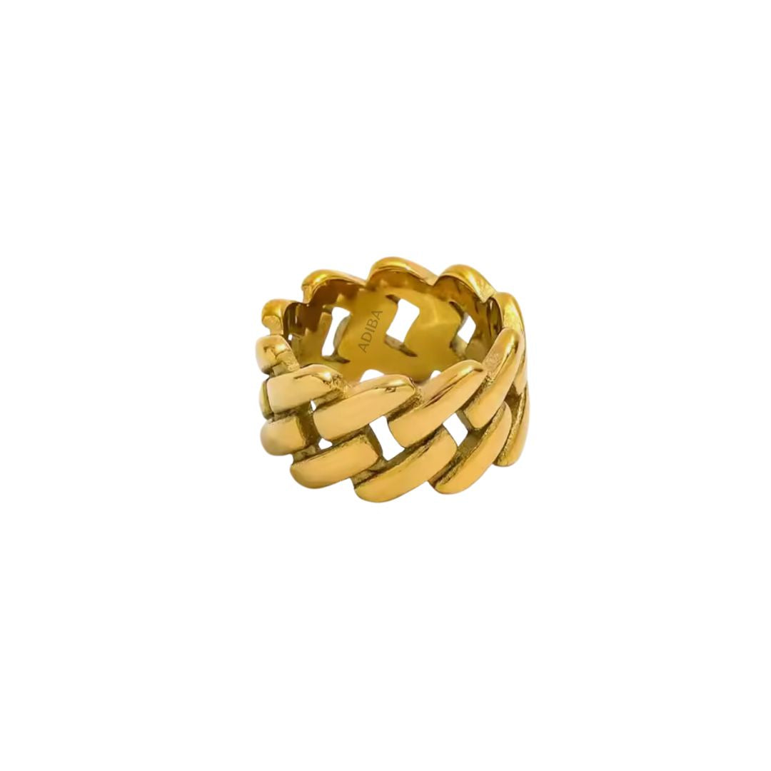Adiba Women's Gold Mega Chain Links Stainless Steel Ring