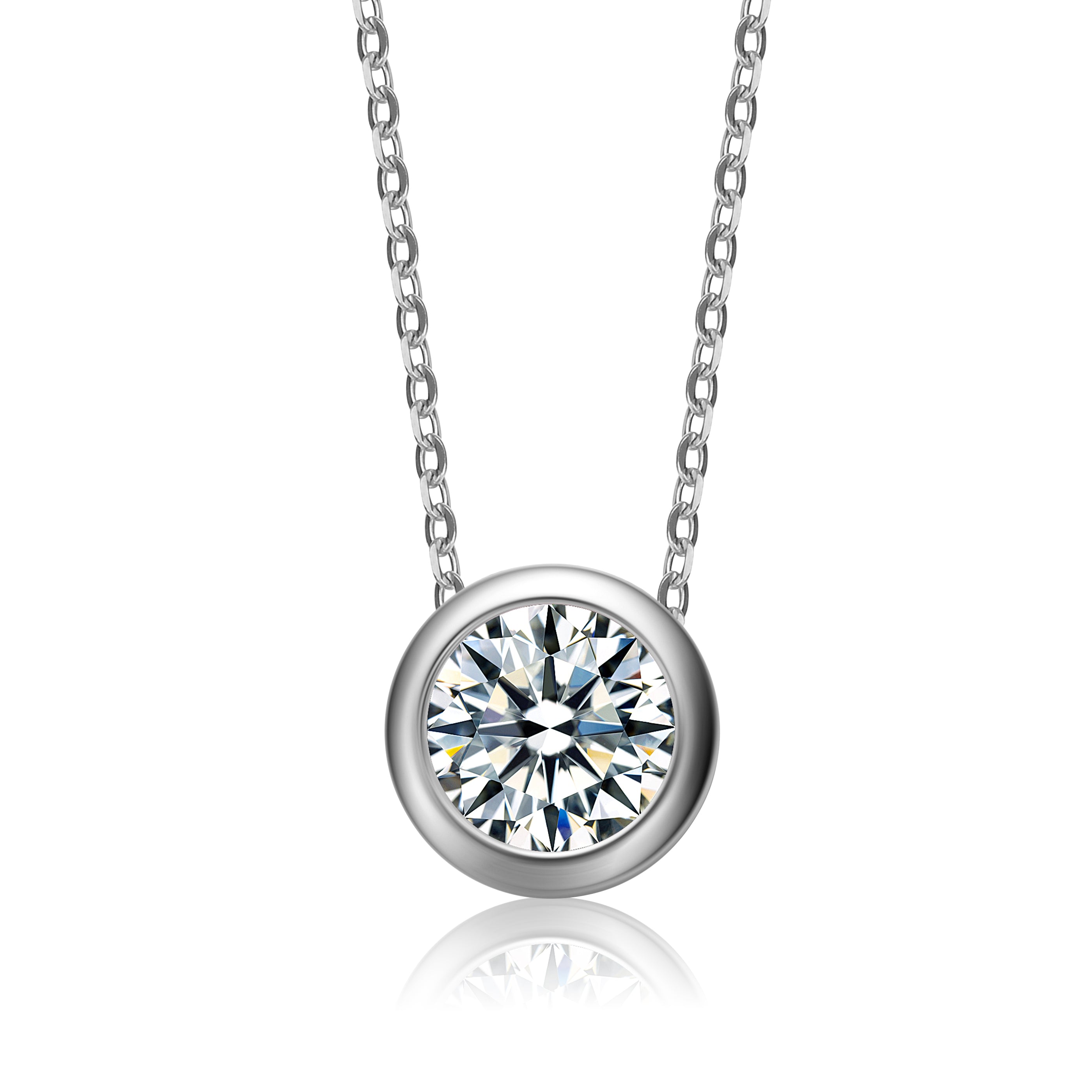 Women’s Rachel Glauber White Gold Plated With Diamond Cubic Zirconia Round Solitaire Bezel Floating Pendant Necklace Genevive Jewelry