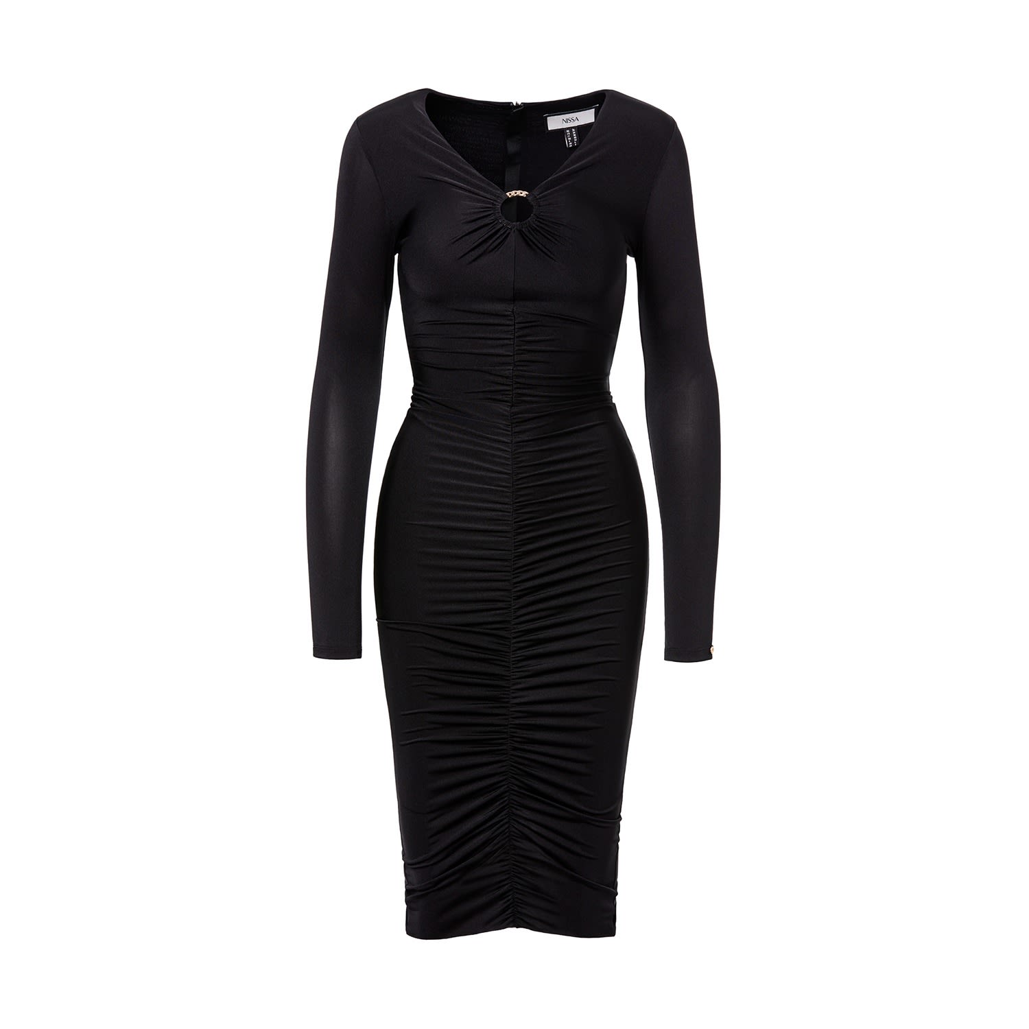 Nissa Women's Black Ruched Bodycon Dress In Black