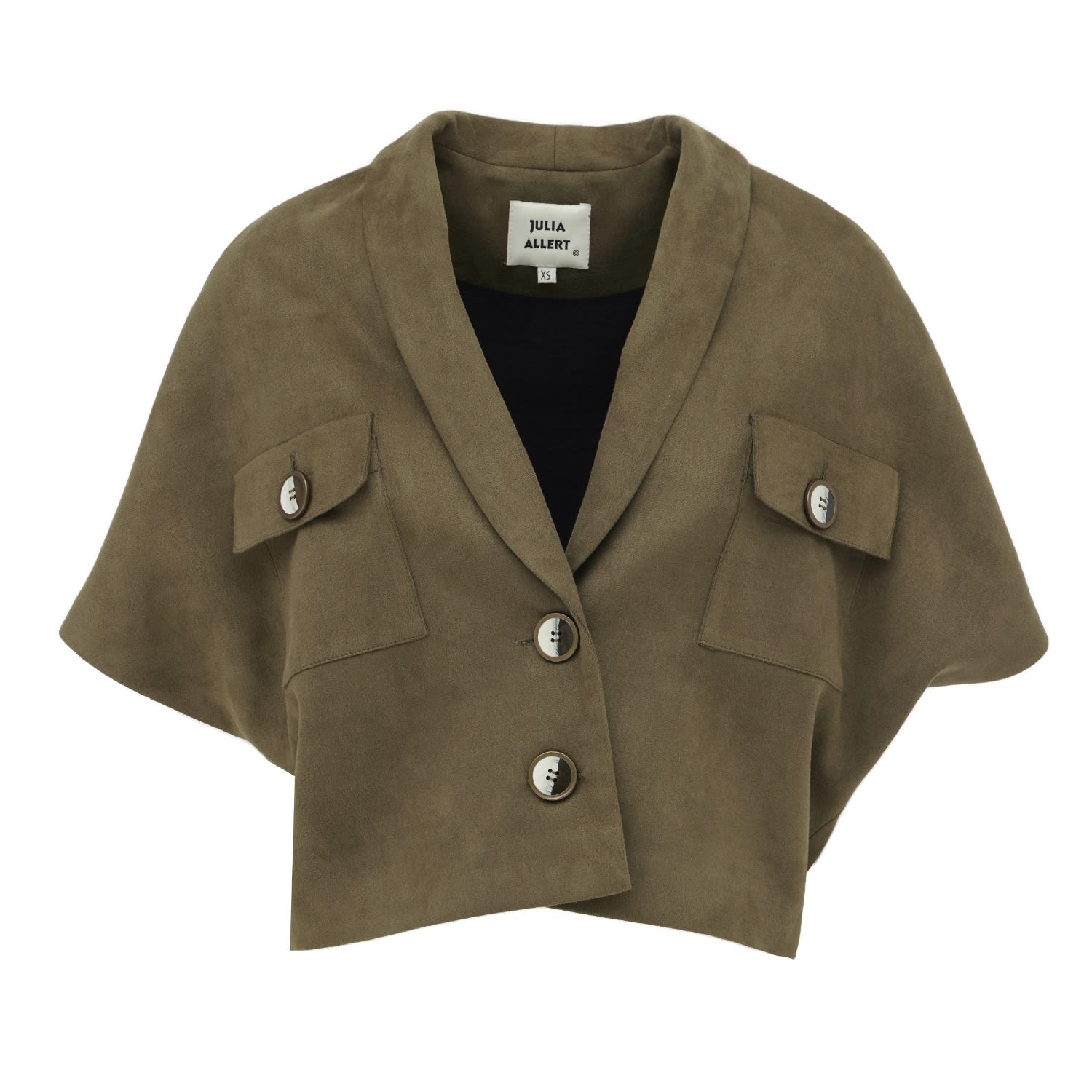 Women's Green Cropped Suede Blazer With Shawl Collar - Khaki | Extra Small | Julia Allert