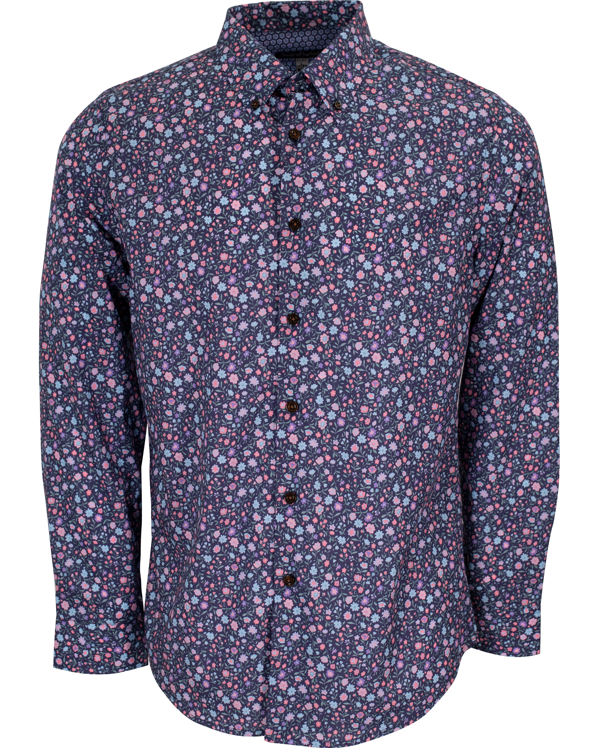 Lords Of Harlech Men's Blue / Pink / Purple Morris Ditzy Daisy Shirt In Skipper In Blue/pink/purple