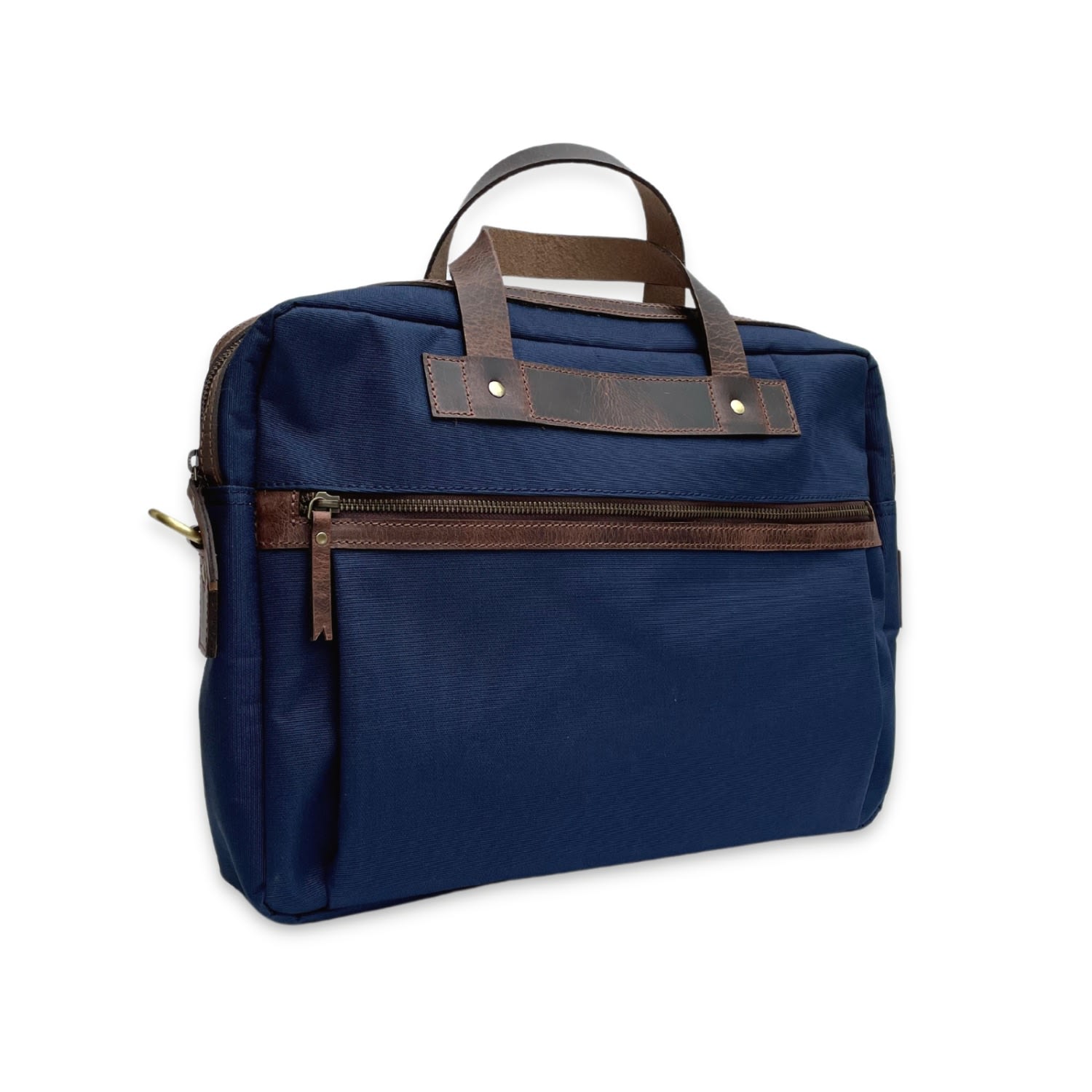 Vida Vida Men's Blue Nylon & Leather Trim Laptop Bag - Navy