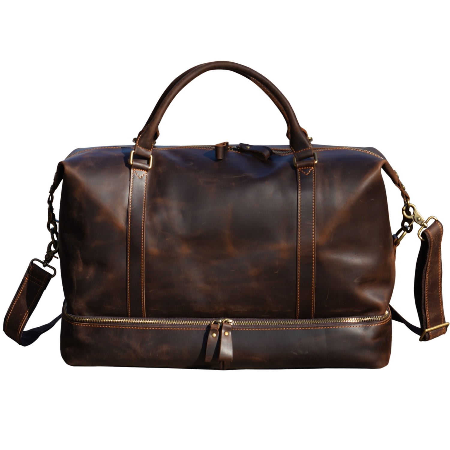 Touri Leather Weekend Bag With Suit Compartment - Dark Brown In Brown