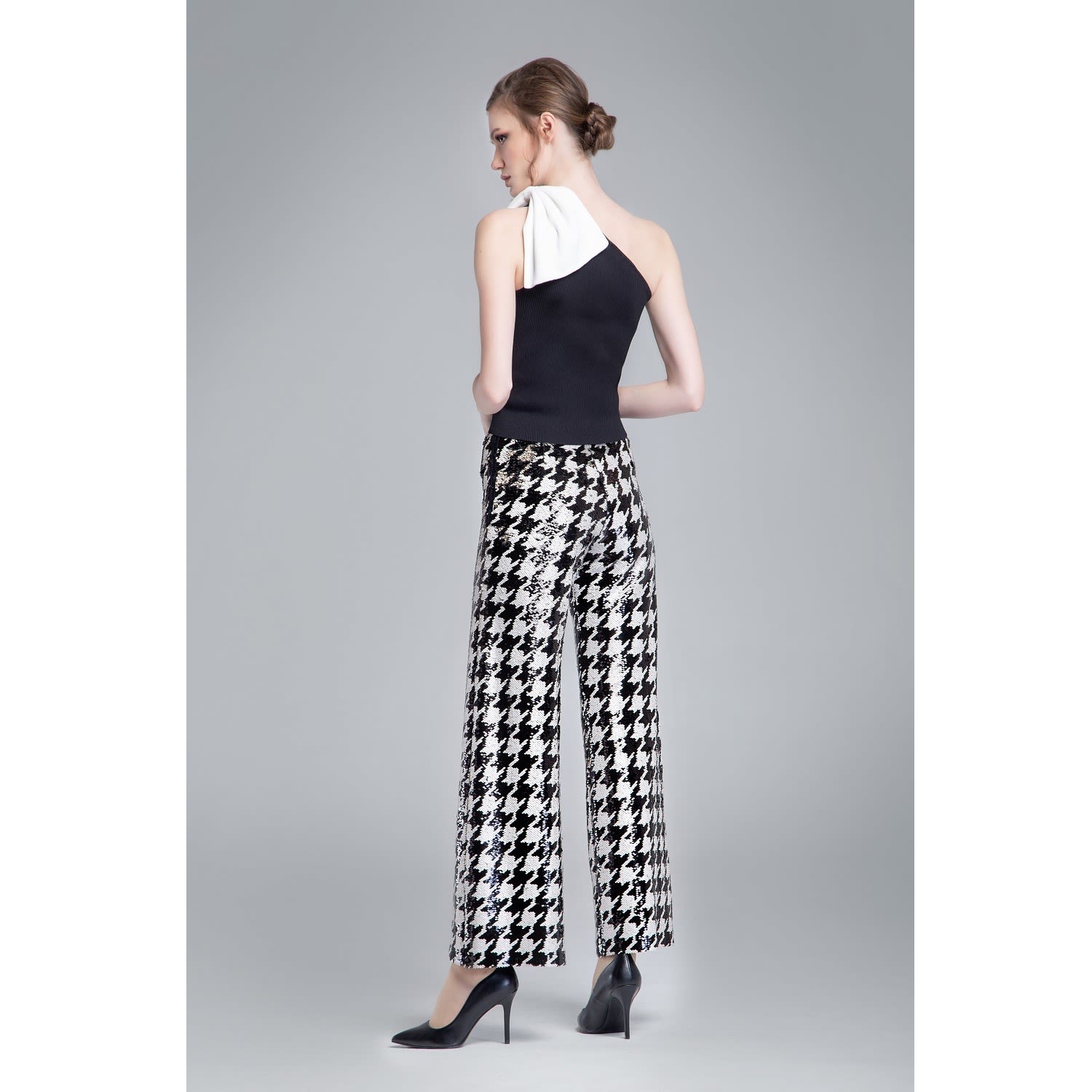 Sequined houndstooth wide-leg trousers – RUMOUR LONDON