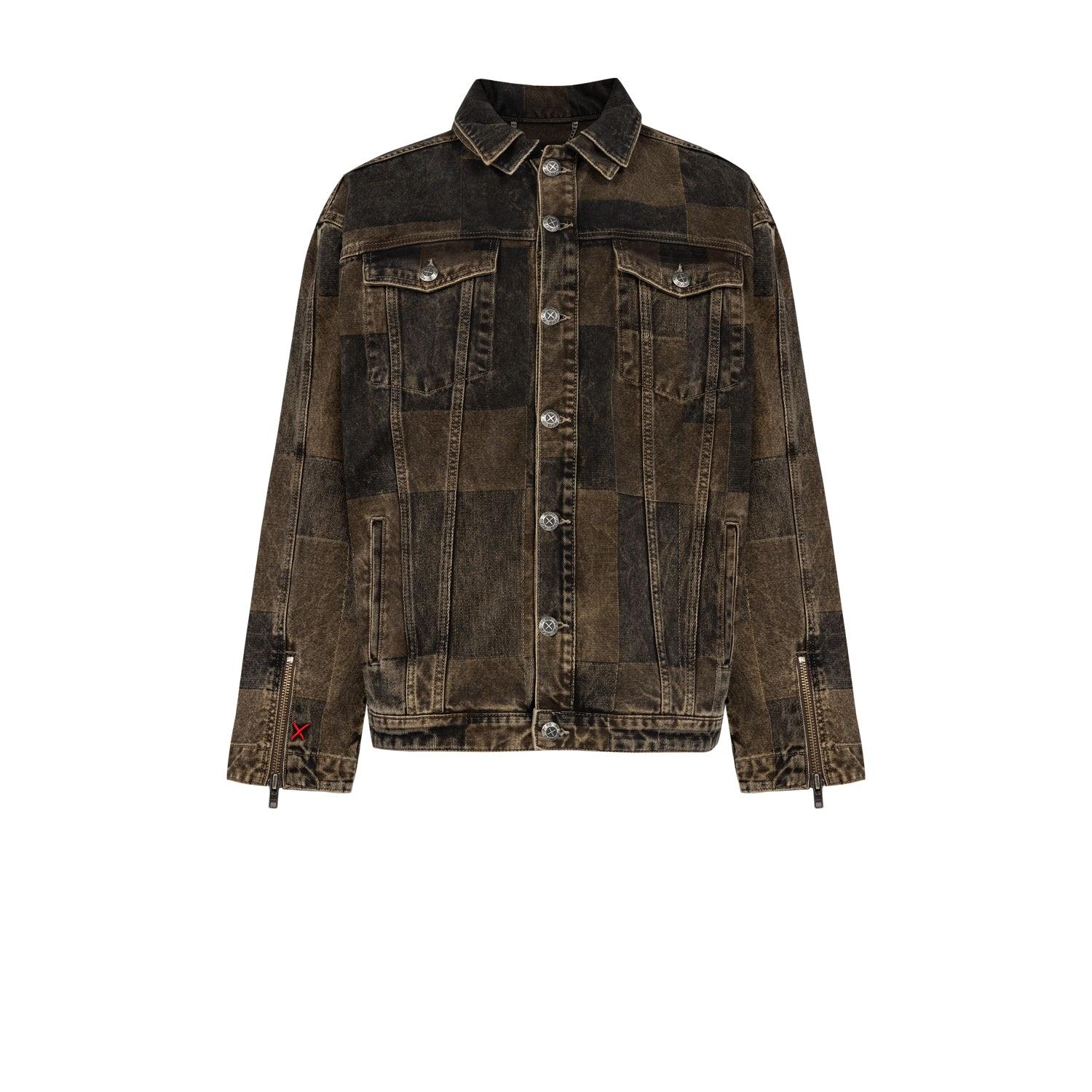 Pcfg Black / Brown Your Itch Colorblocked Denim Jacket Men - Brown In Brown