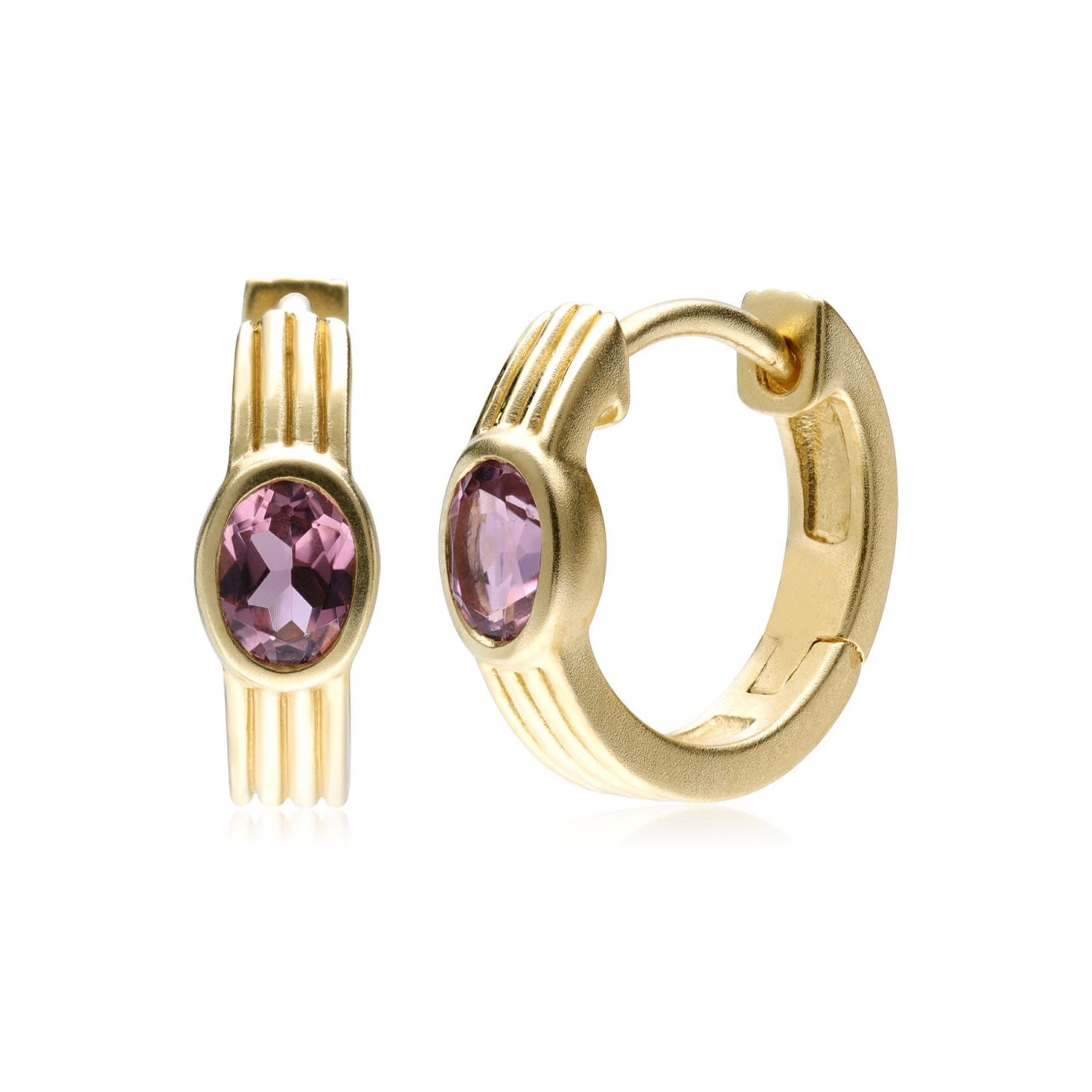 Women’s Gold Caruso Pink Tourmaline Huggie Hoop Earrings Gemondo