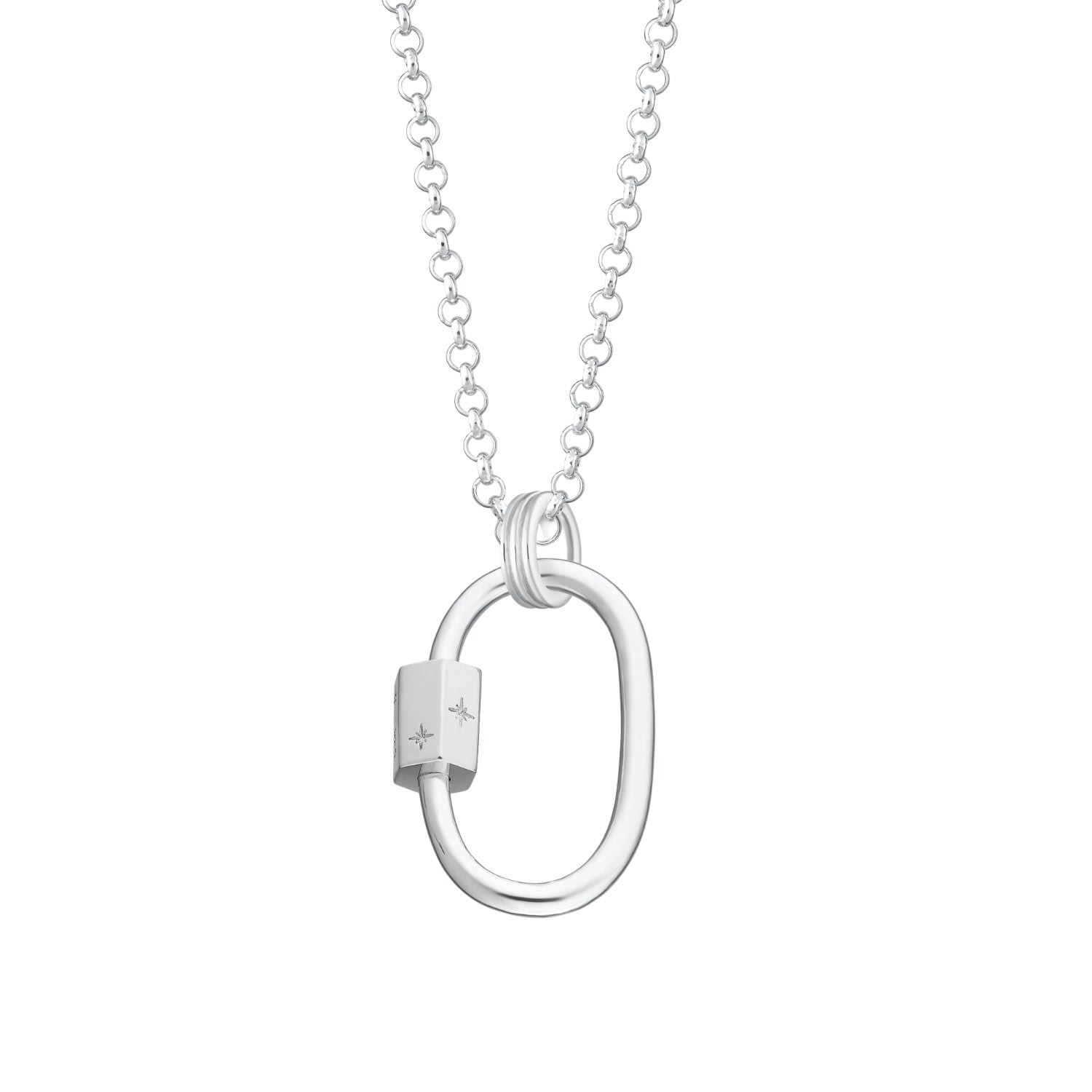 Women’s Sterling Silver Oval Carabiner Charm Collector Necklace Lily Charmed