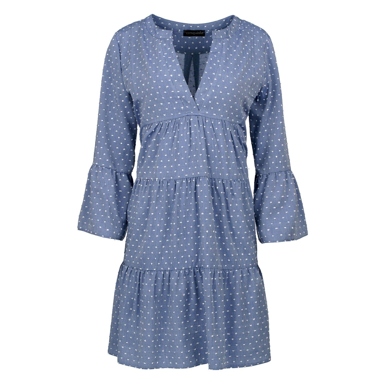 Conquista Women's Blue Denim Style Embroidered A Line Dress In Blue
