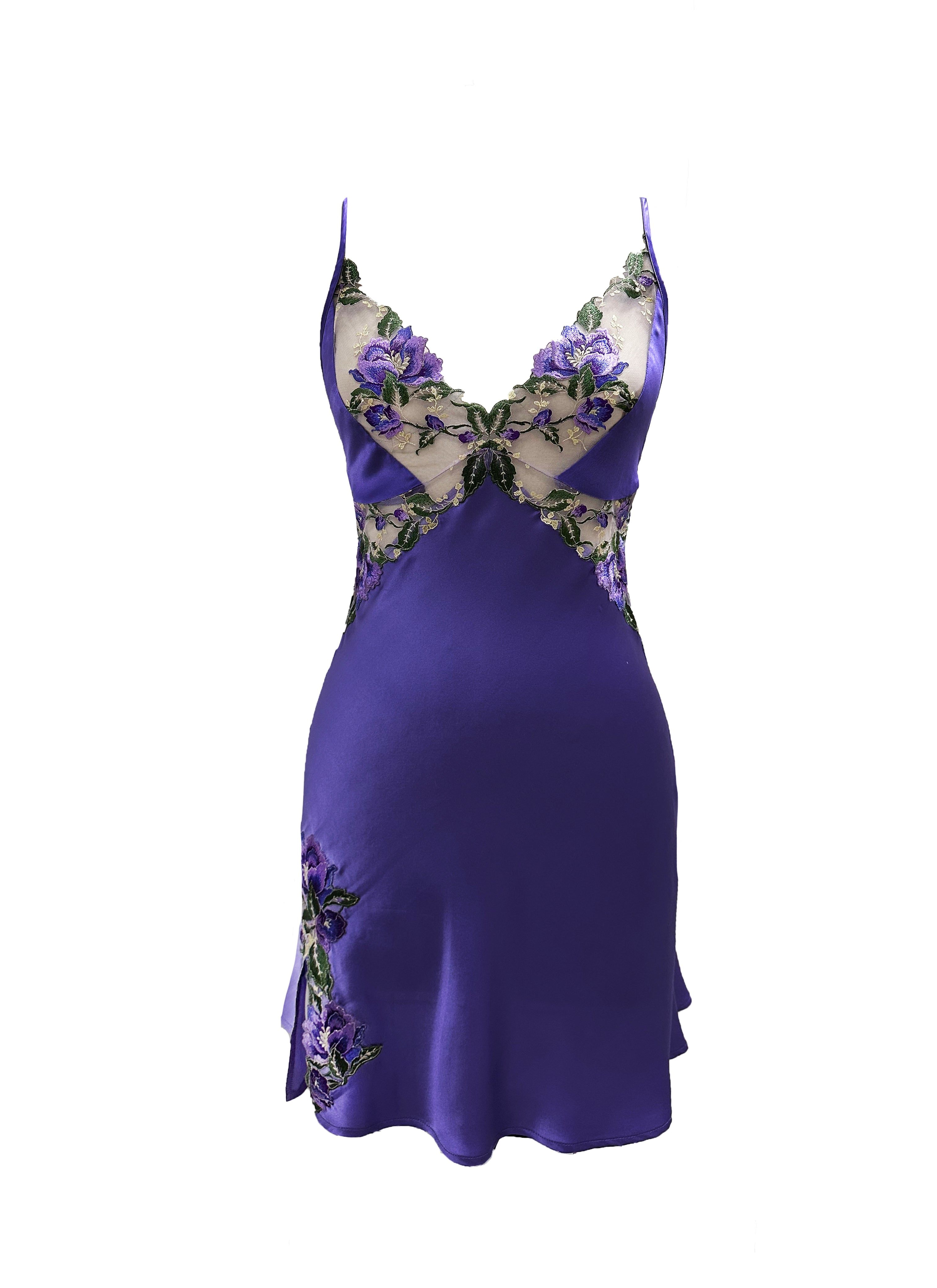 Carol Coelho Women's Pink / Purple Theory Of Strings Satin Blend Dark Embroidered Tulle Slip In Pink/purple