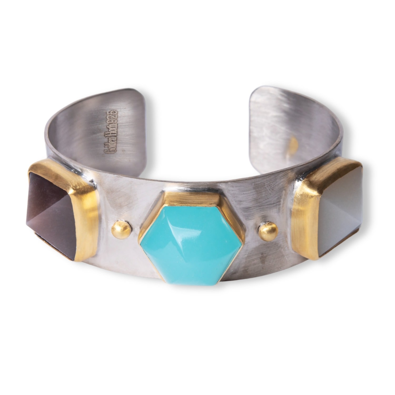 Golden Horn Jewellery Women's Triple Moonstone Dome Silver Cuff Bracelet