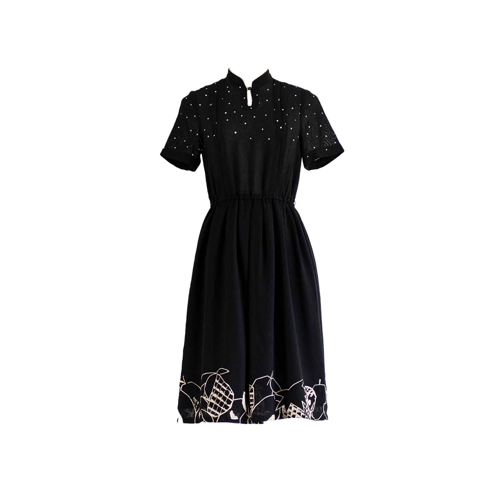 Sugar Cream Vintage Women's Vintage Black Polyester Polka Dot Midi Dress In Black