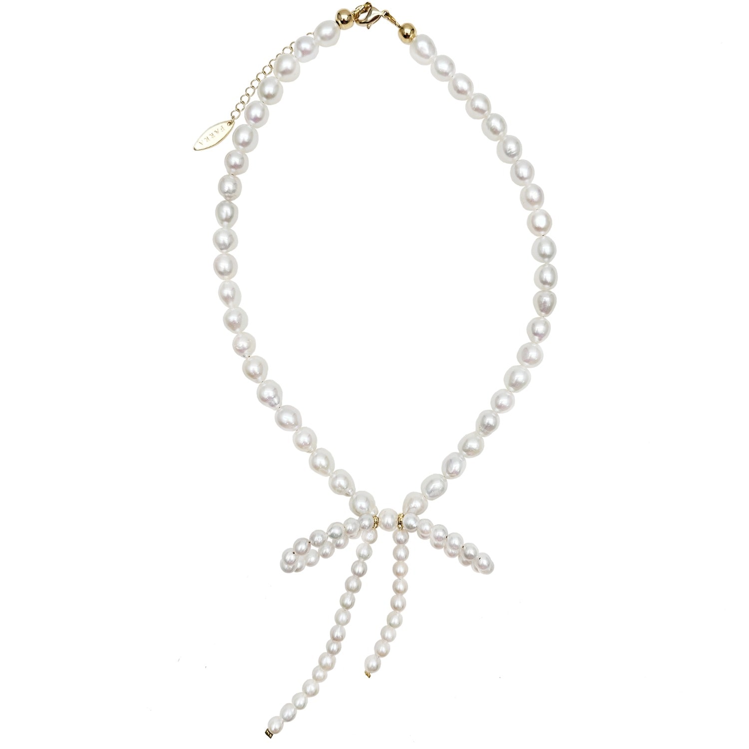 Farra Women's White Freshwater Pearls Butterfly Knot Statement Necklace