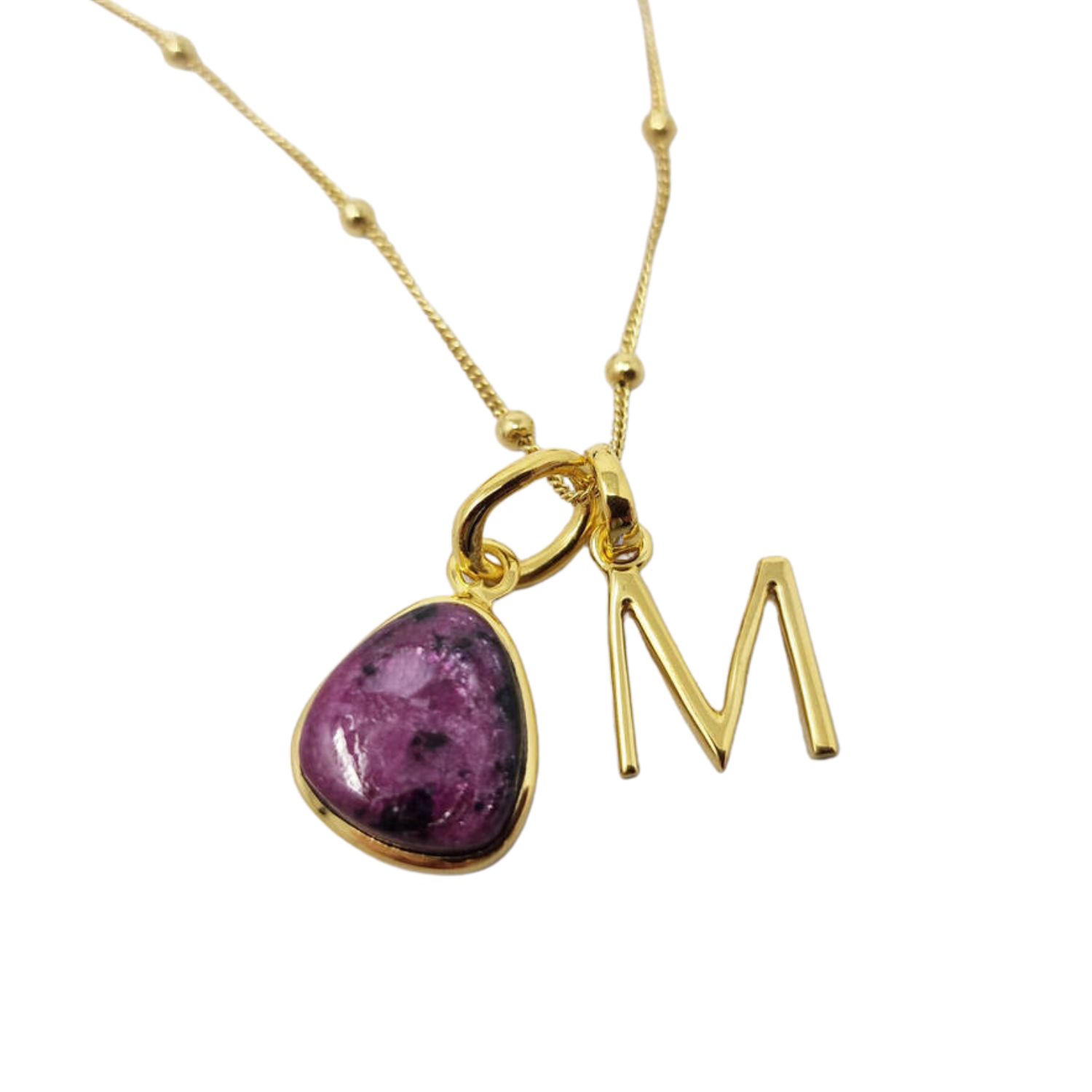 Women’s Pink / Purple / Gold Gold Vermeil Plated Ruby July Birthday Statement Initial Necklace Harfi