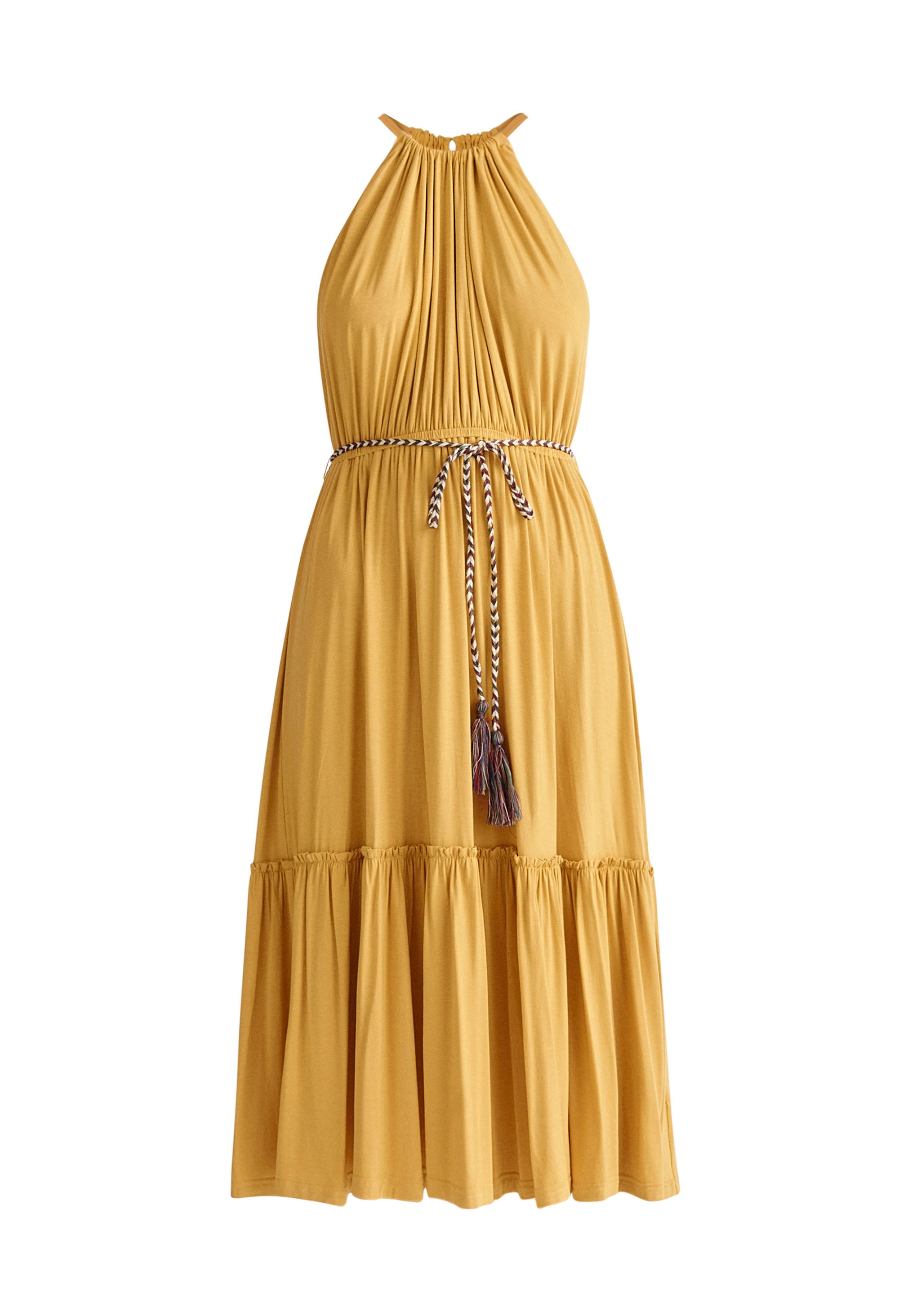 Women’s Yellow / Orange Tiered Halterneck Jersey Dress - Yellow & Orange Medium Paisie