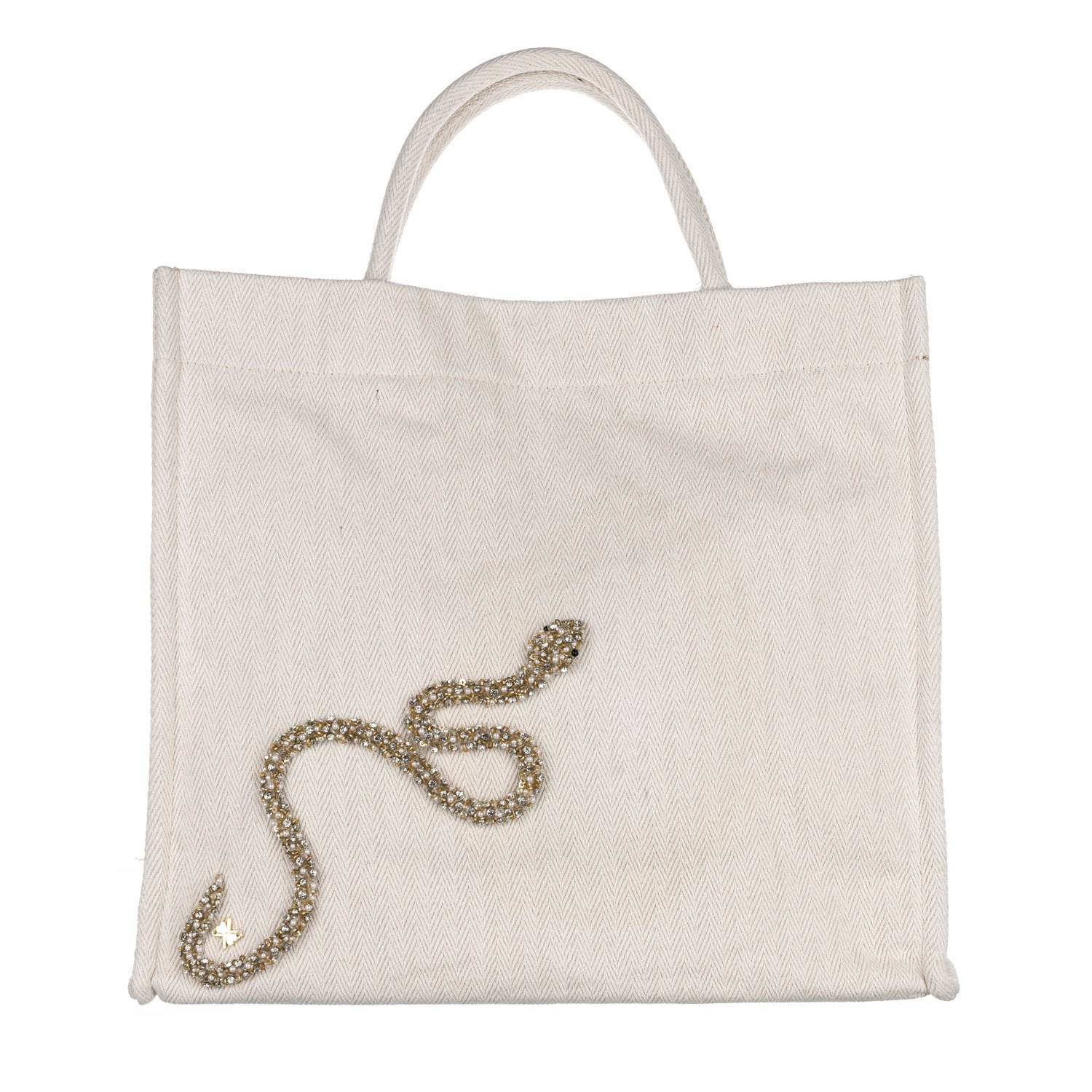 Laines London Women's White / Neutrals Laines Couture Hand Embellished Crystal Snake Large Tote Bag - Cream In White