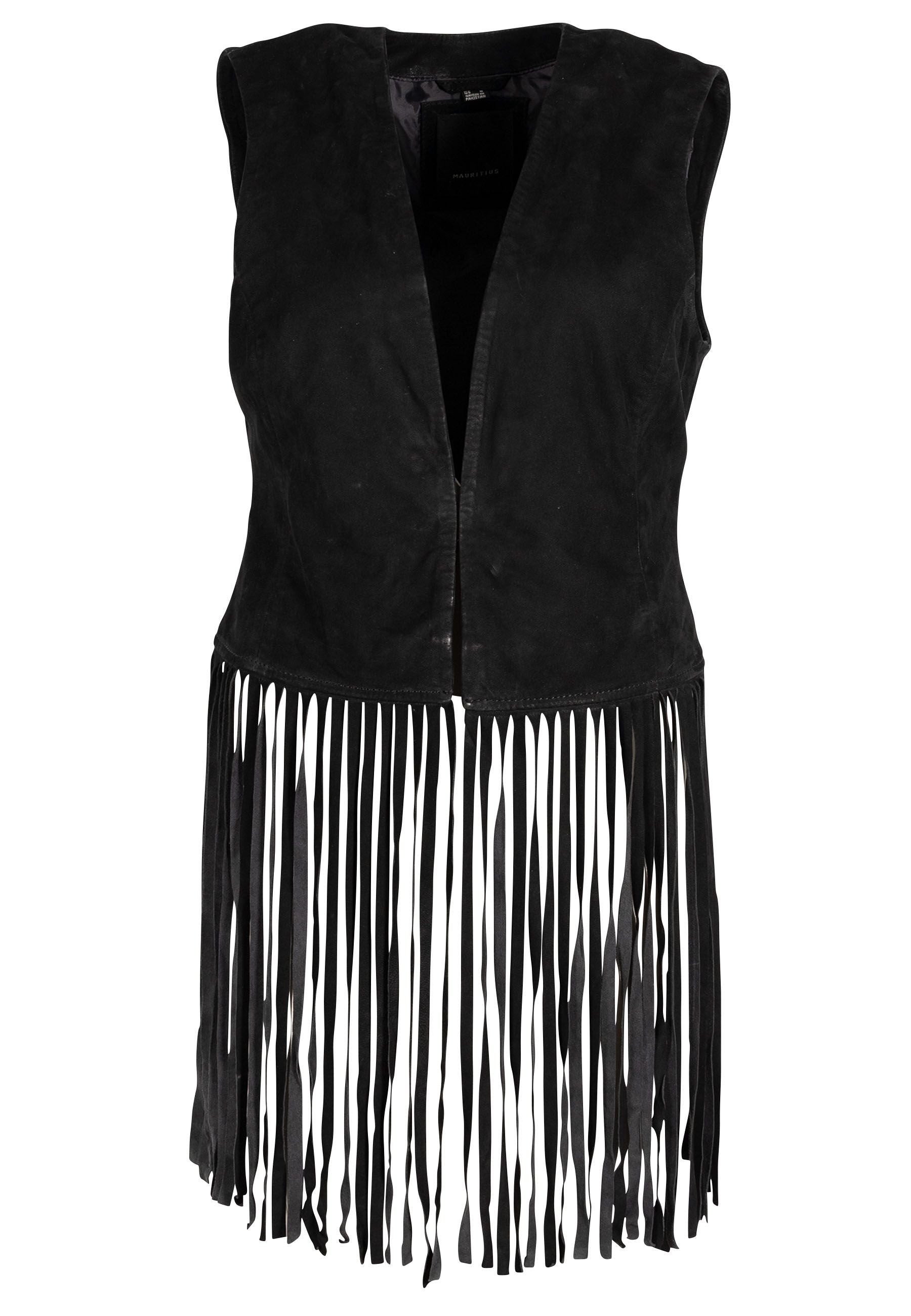 Women’s Katy Fringe Leather Vest, Black Small Mauritius