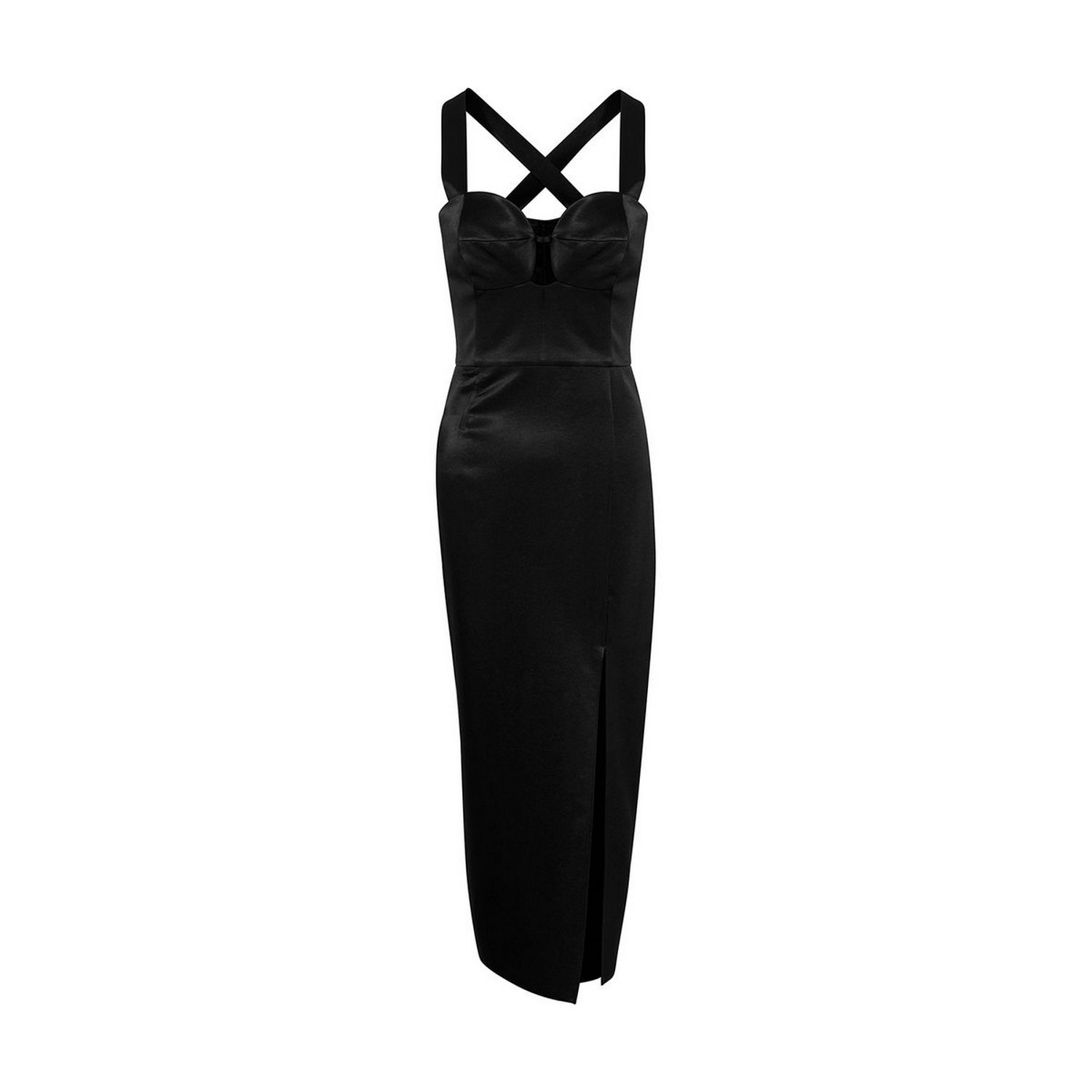 Rue Les Createurs Women's Bustier Black Satin Midi Dress In Black