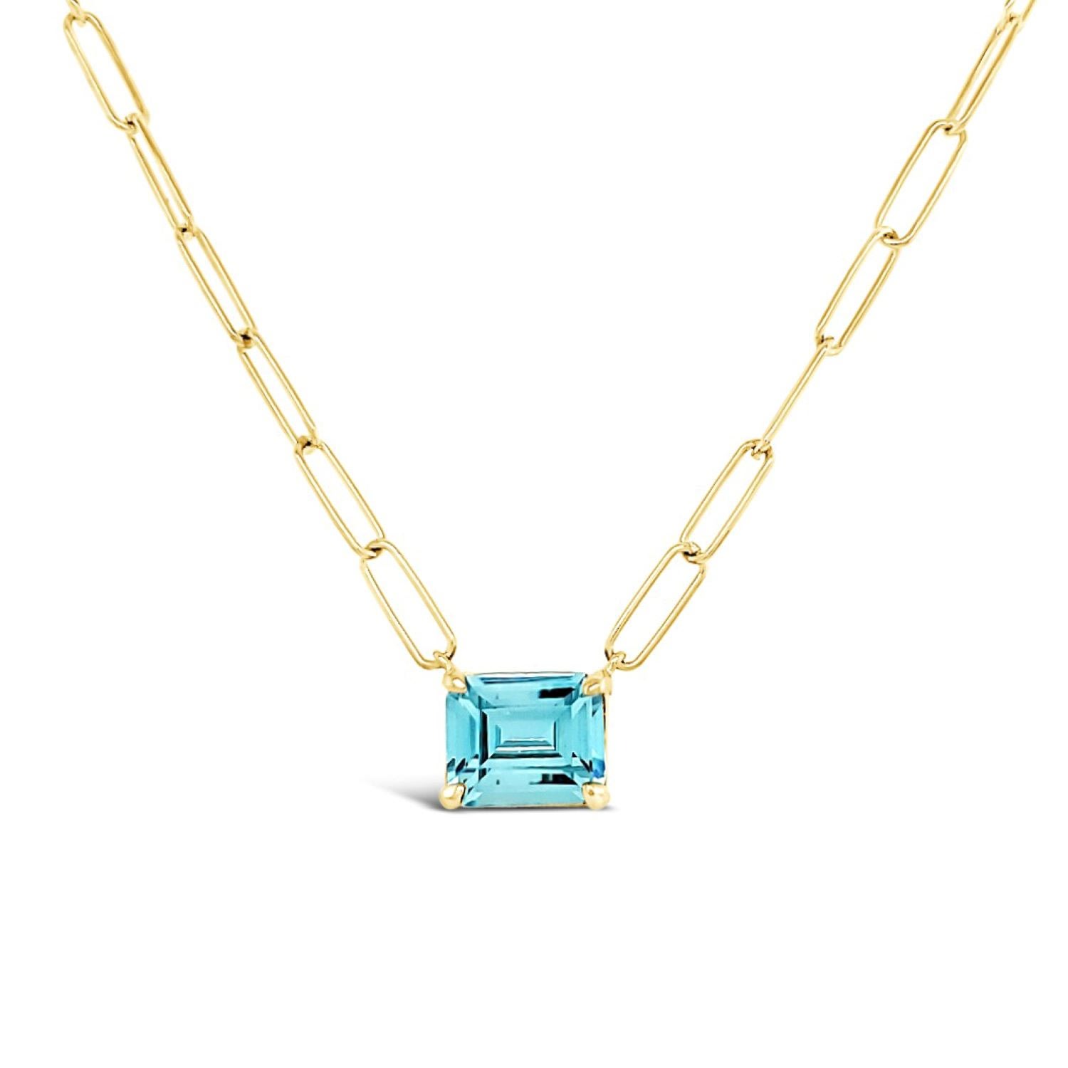 Lutiro Women's Paperclip Chain With Colored Stone Blue Topaz - Gold In Blue