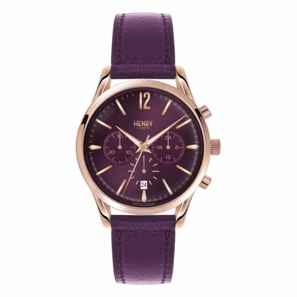 HENRY LONDON Ladies 39Mm Hampstead Purple Chronograph Leather Watch