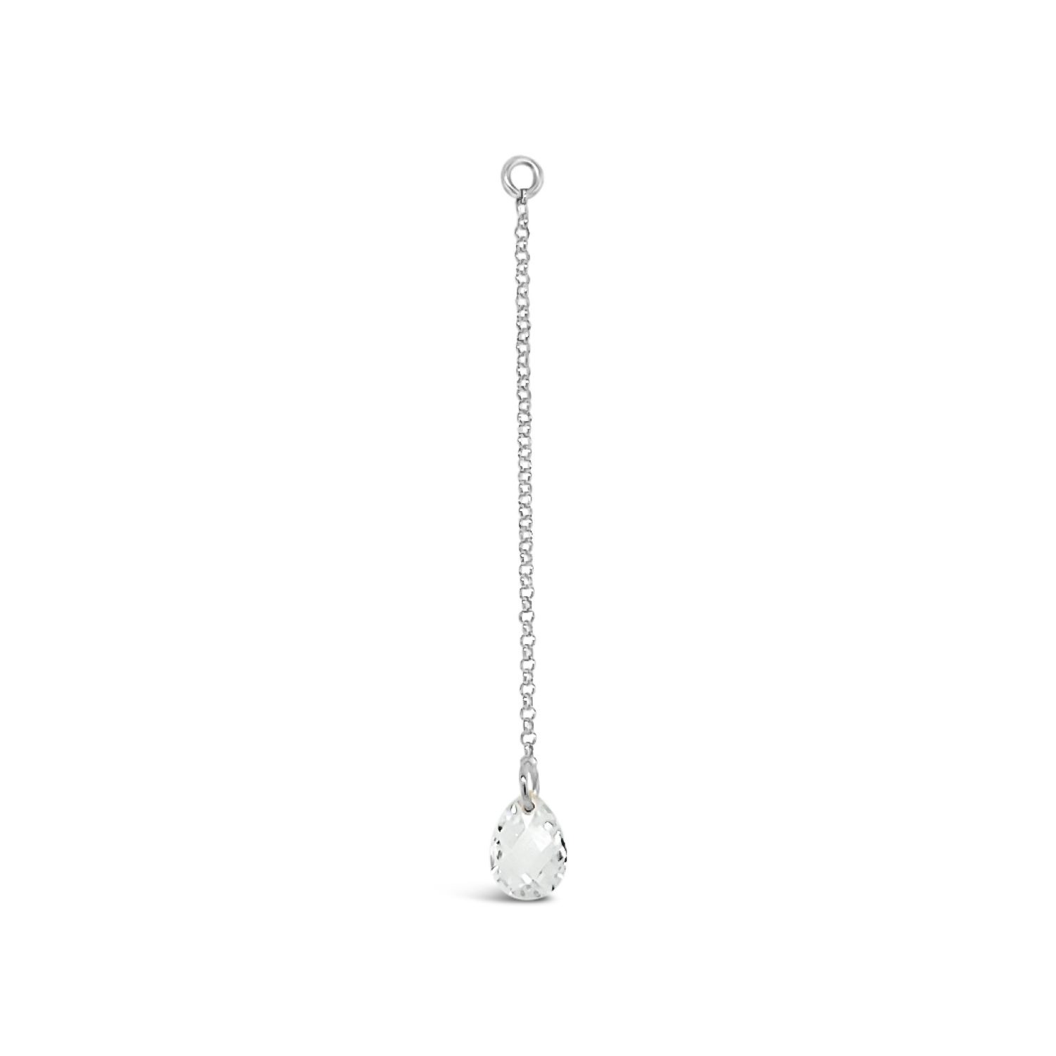 Lutiro Women's Silver Single White Briolette Cz Drop Earring In Silver