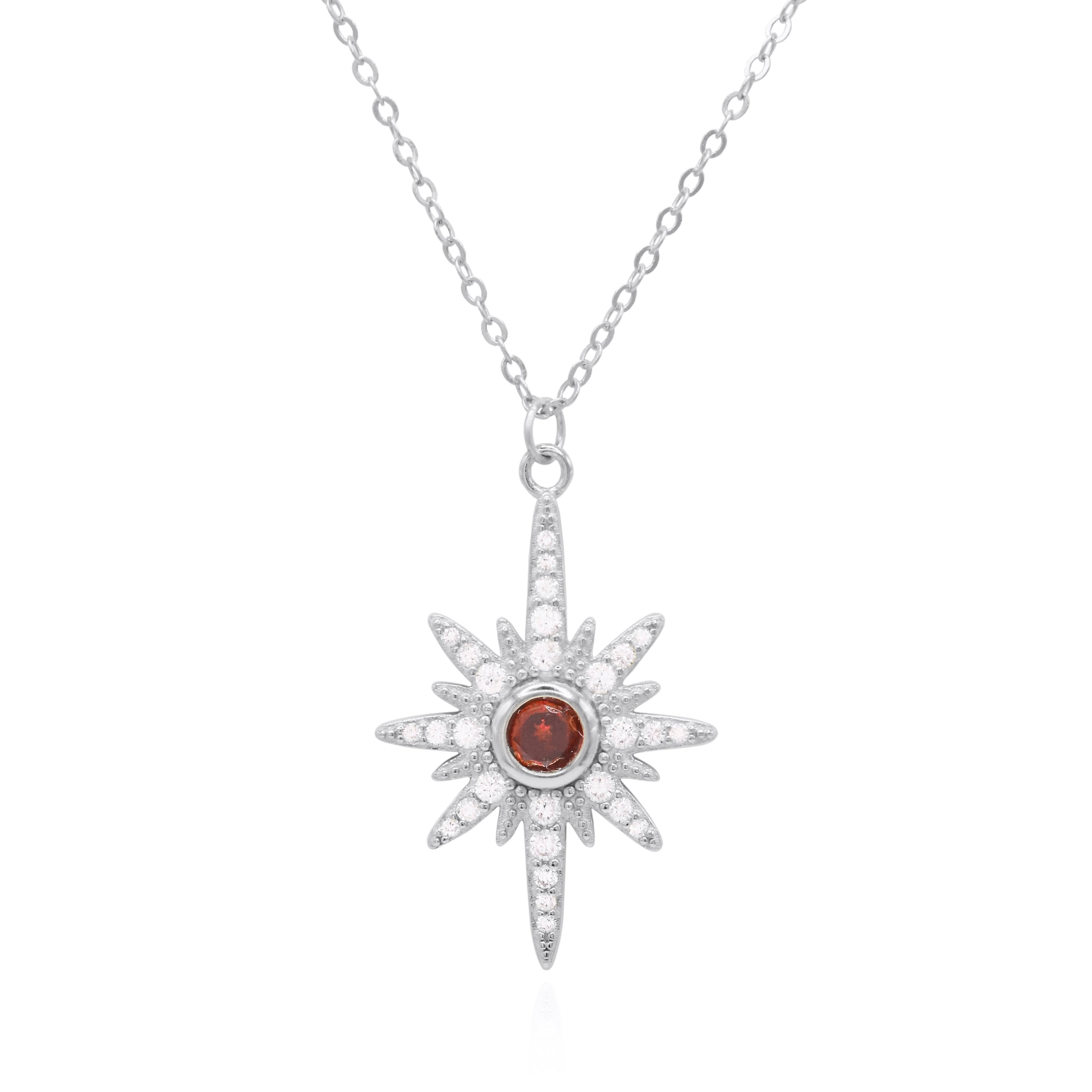Luna Charles Women's Heidi North Star Birthstone Necklace Silver January