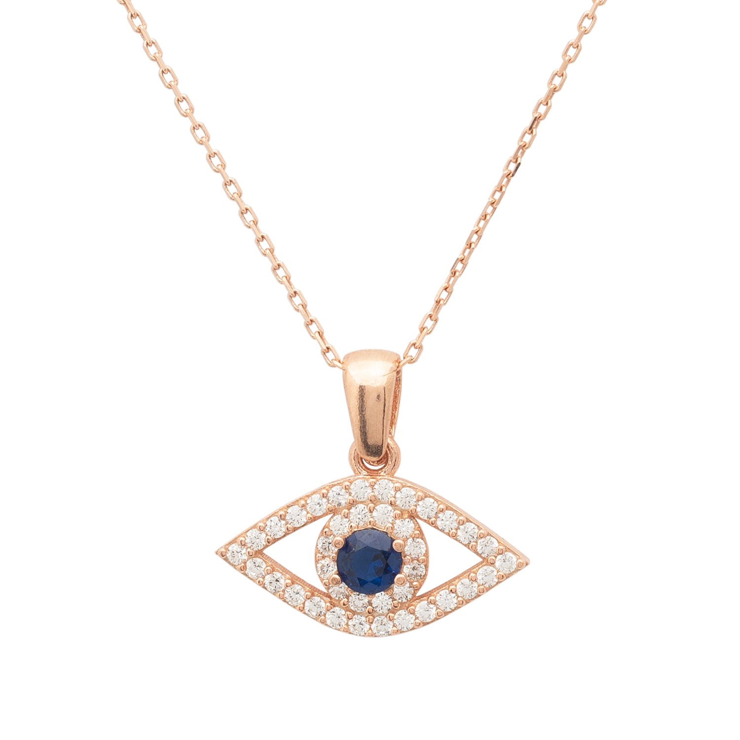 Women’s Blue / Rose Gold / White Evil Eye Elliptical Necklace Blue Rosegold Latelita