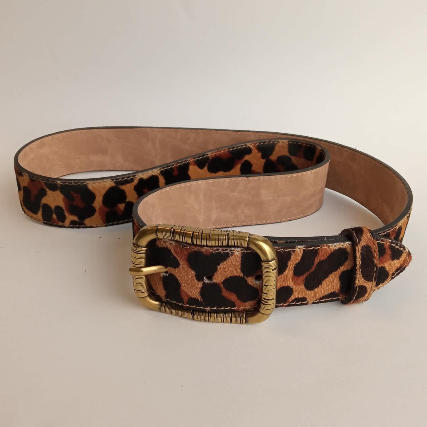 Claudia Roldani Belt Womens L Brown Animal Print Cowhide Leather Western Boho Womens Leopard Print Belt Animal Printed Belts for Women  main image 3